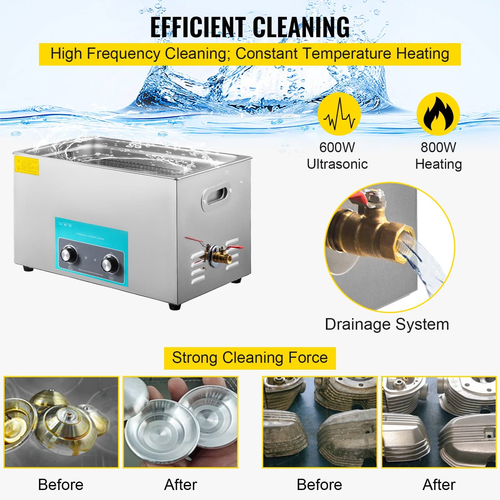 VEVOR 30L Ultrasonic Cleaner with Heater & Timer – 600W Power for Jewelry, Glasses, Dentures, Instruments Cleaning - Зображення 4