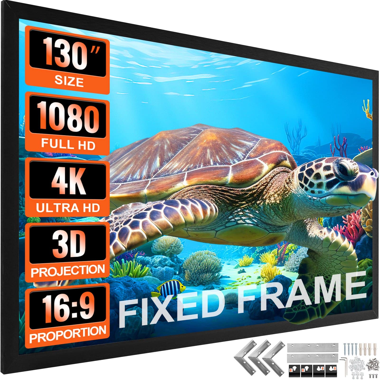 VEVOR 330cm 16:9 Fixed Frame 4K HD Projection Screen, 160° Viewing Angle, 3D Home Cinema & Outdoor Use