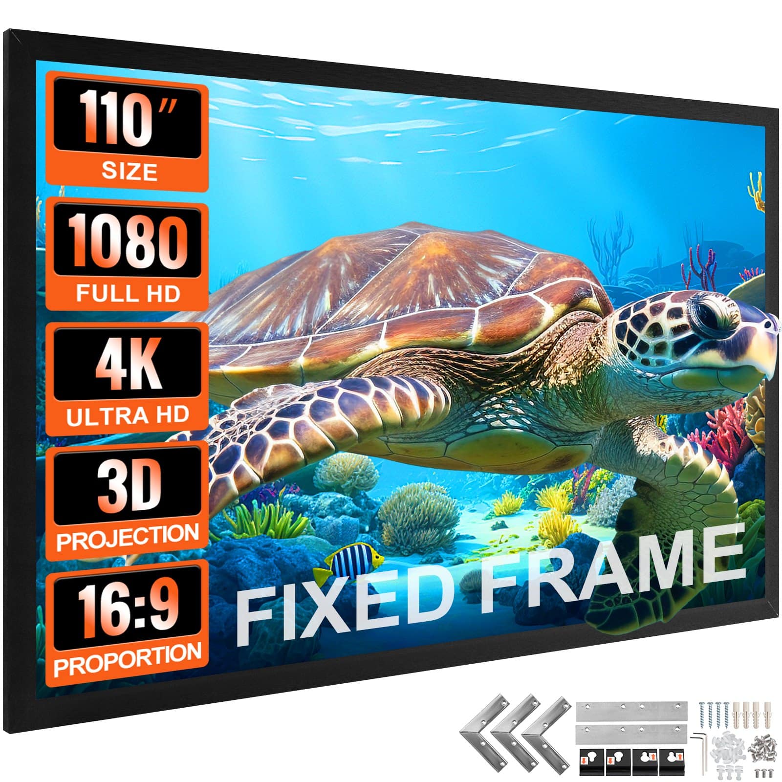 VEVOR 279cm 16:9 4K HD Fixed Frame Projector Screen, 3D Home Theater & Outdoor Use, PVC Screen, 160° Viewing Angle