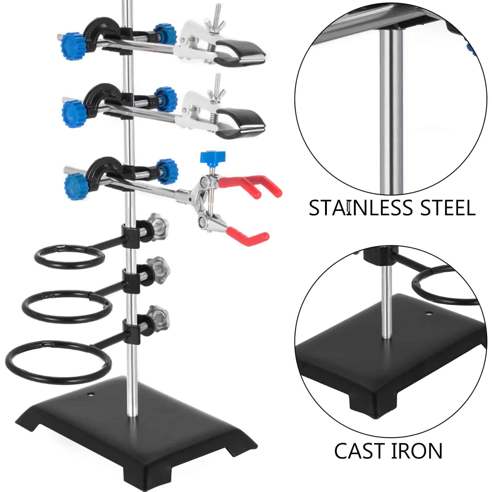 VEVOR 60cm Laboratory Support Stand Set with Clamps and Hoops, Stainless Steel & Cast Iron for Chemistry & Physics Experiments - Зображення 2