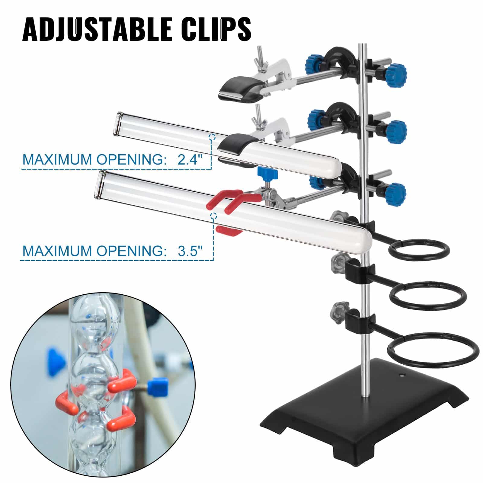 VEVOR 60cm Laboratory Support Stand Set with Clamps and Hoops, Stainless Steel & Cast Iron for Chemistry & Physics Experiments - Зображення 4