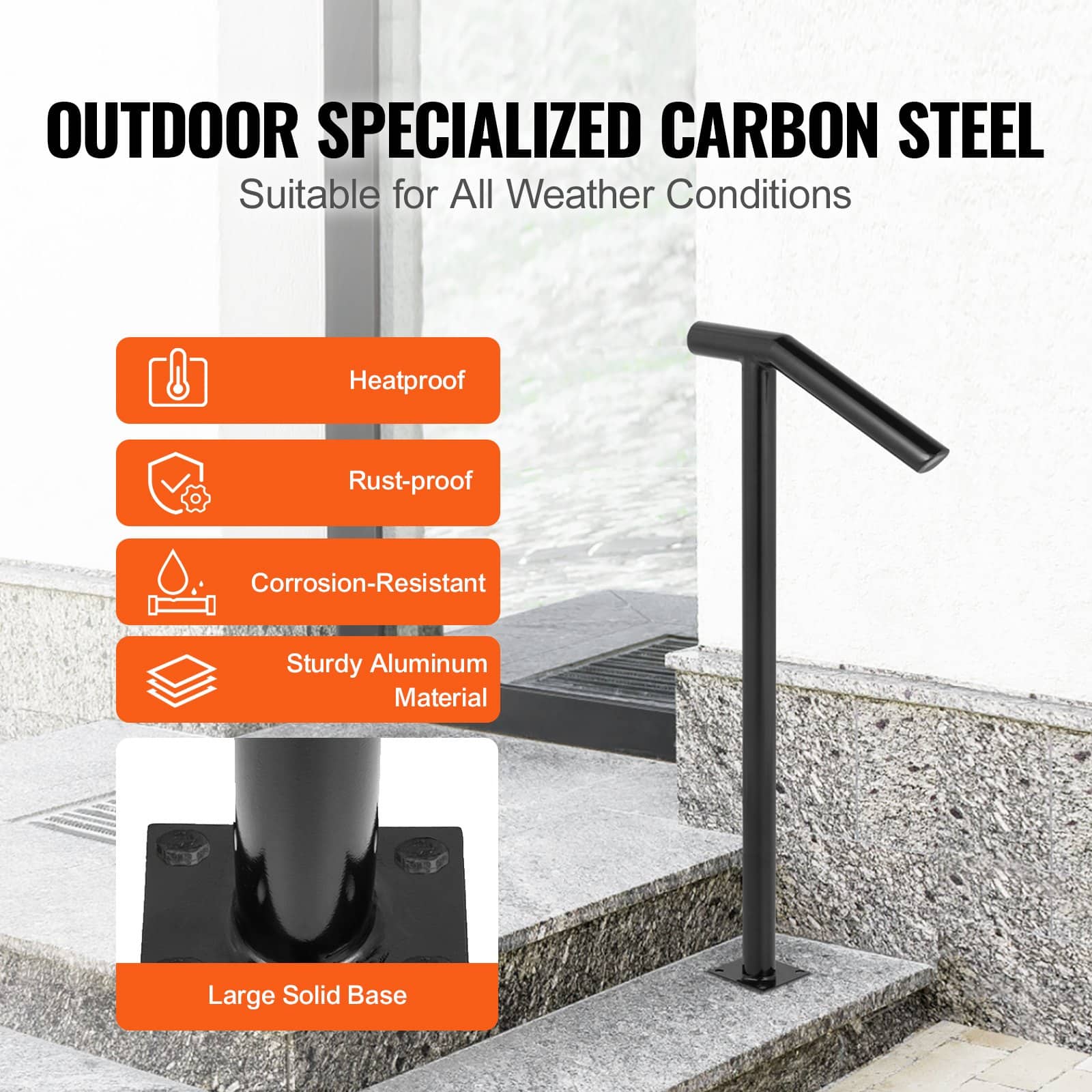VEVOR Round Metal Handrail for 1-2 Steps, 45x96 cm Stair Railing with One Post, Outdoor Safety Rail for Home and Garden - Зображення 3