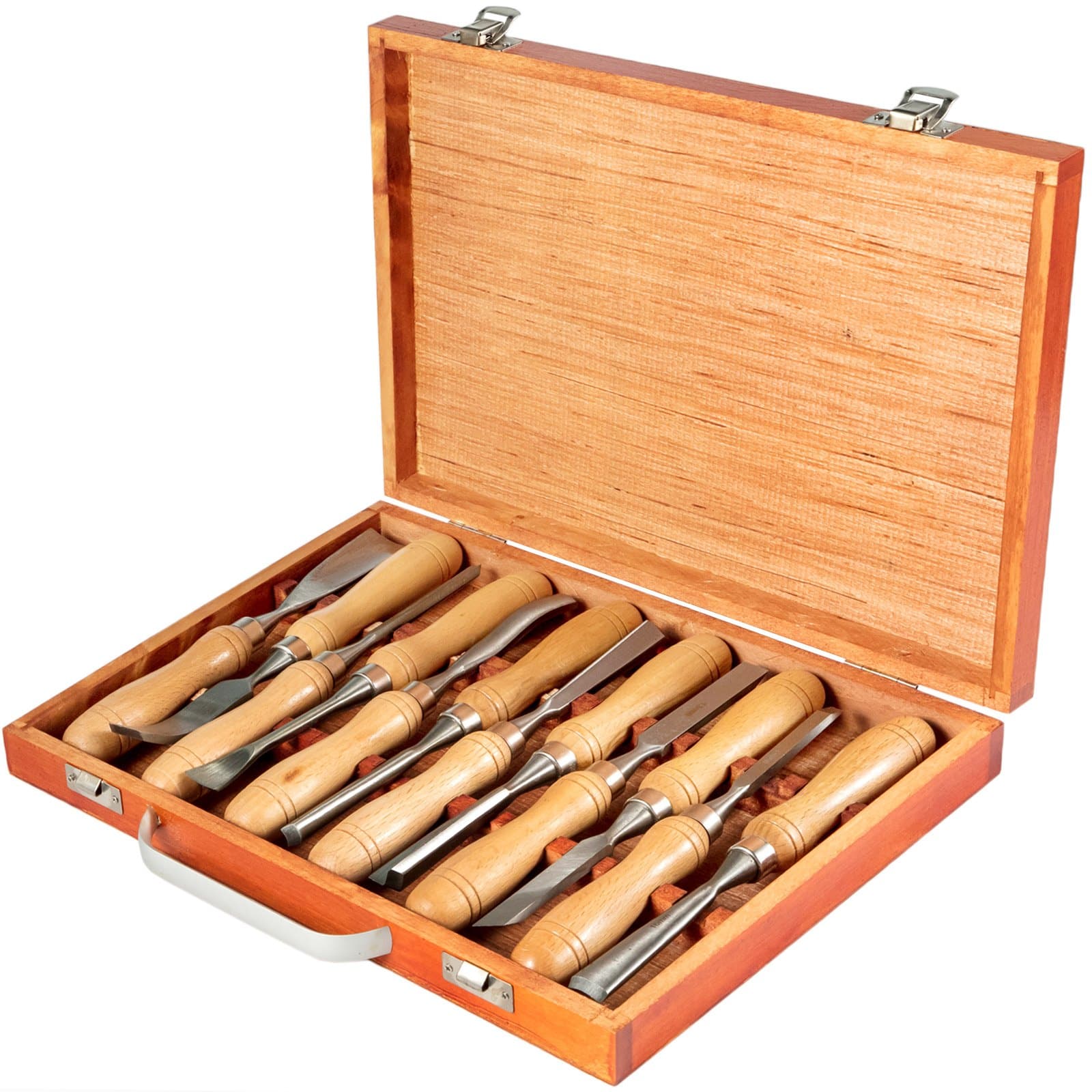 VEVOR 12pcs HSS Wood Lathe Chisel Set with 95mm Blades & Wooden Case – Wood Carving Tools for Furniture, Root & Lathe Work