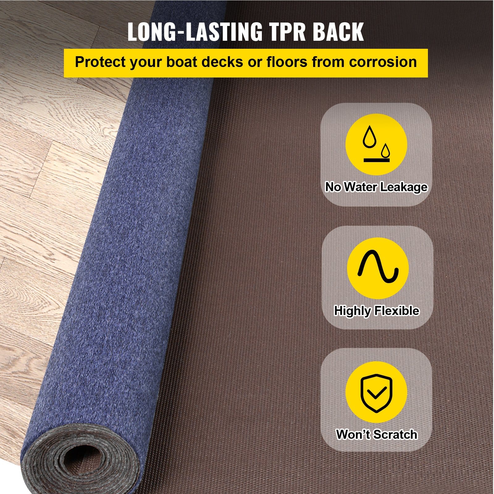 VEVOR 4x1.8m Waterproof Outdoor/Indoor Marine Carpet Rug, Anti-Slip, Mold-Resistant, for Patio, Porch, Deck, Garage - Blue - Image 4