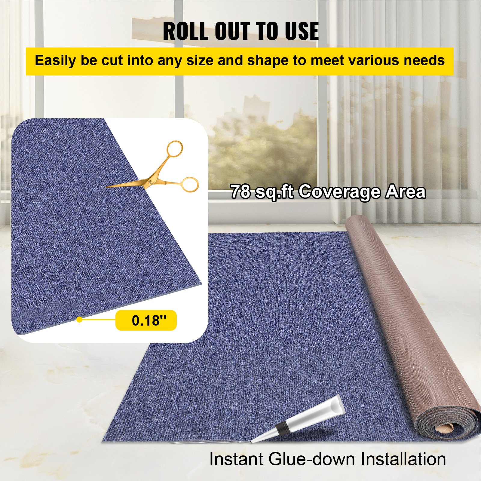 VEVOR 4x1.8m Waterproof Outdoor/Indoor Marine Carpet Rug, Anti-Slip, Mold-Resistant, for Patio, Porch, Deck, Garage - Blue - Image 5