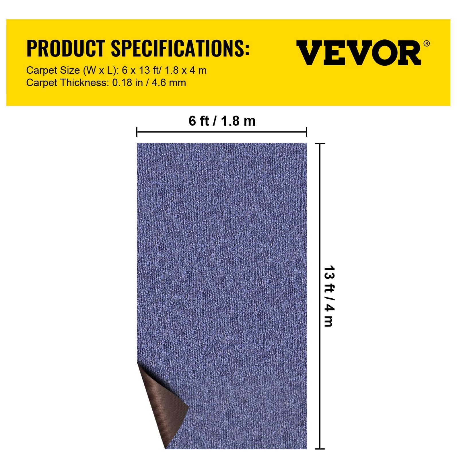 VEVOR 4x1.8m Waterproof Outdoor/Indoor Marine Carpet Rug, Anti-Slip, Mold-Resistant, for Patio, Porch, Deck, Garage - Blue - Image 7