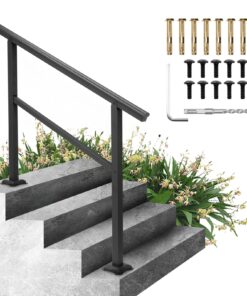 VEVOR регулируемое наружное перило для лестницы, 121x89.5 см, на 3–4 ступени, алюминий, чёрное, для бетона/балкона/сада