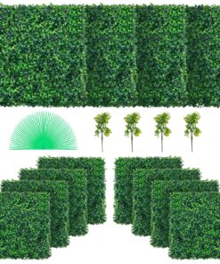 VEVOR 50x50cm Искусственные панели из самшита 12 шт., устойчивые к ультрафиолетовому излучению, 4 см толстая зеленая травяная стена для внутреннего/наружного декора и конфиденциальности
