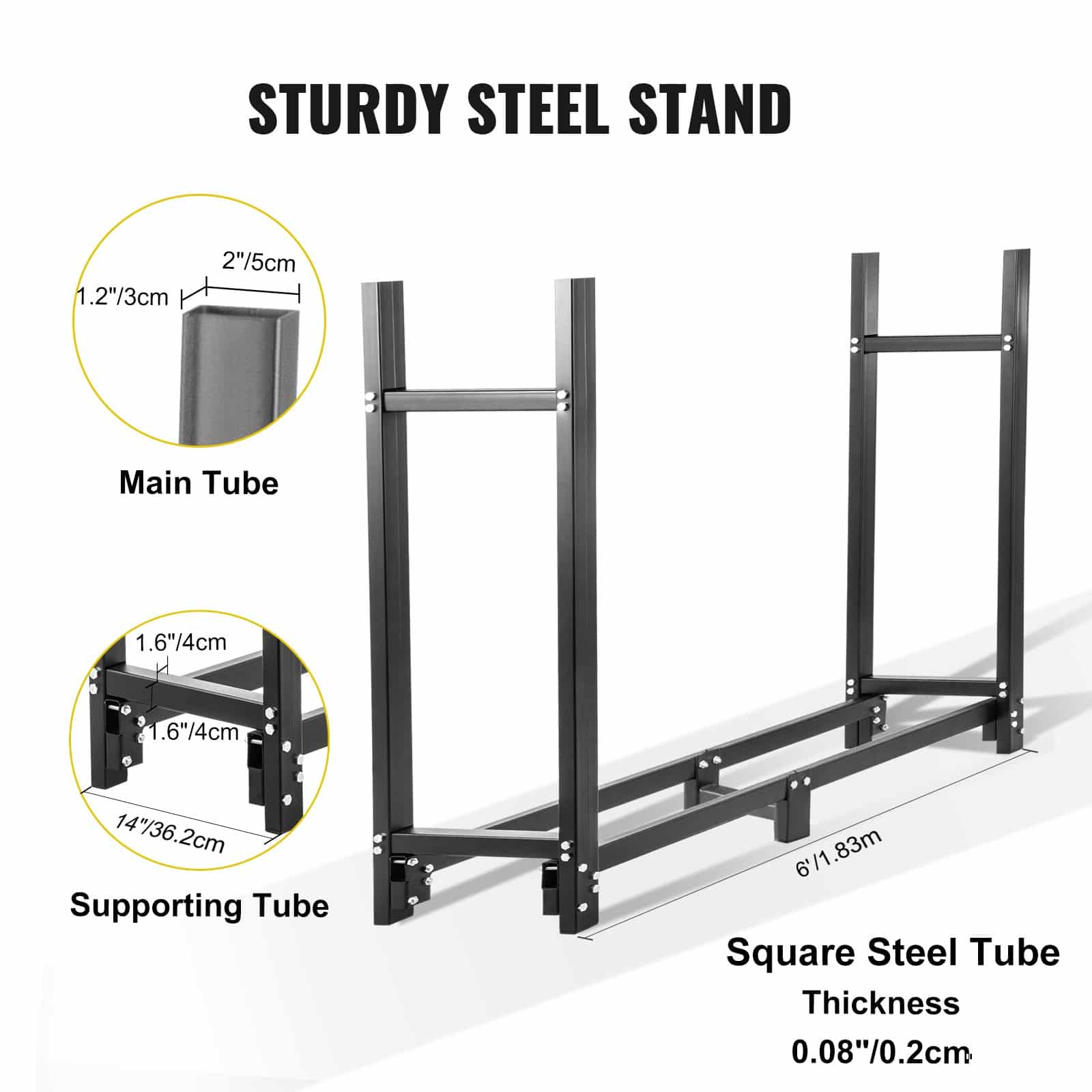 VEVOR 183 cm Outdoor Firewood Log Rack with Cover & Tools, Heavy-Duty Steel Frame, 590 kg Capacity, Rust-Resistant — изображение 2