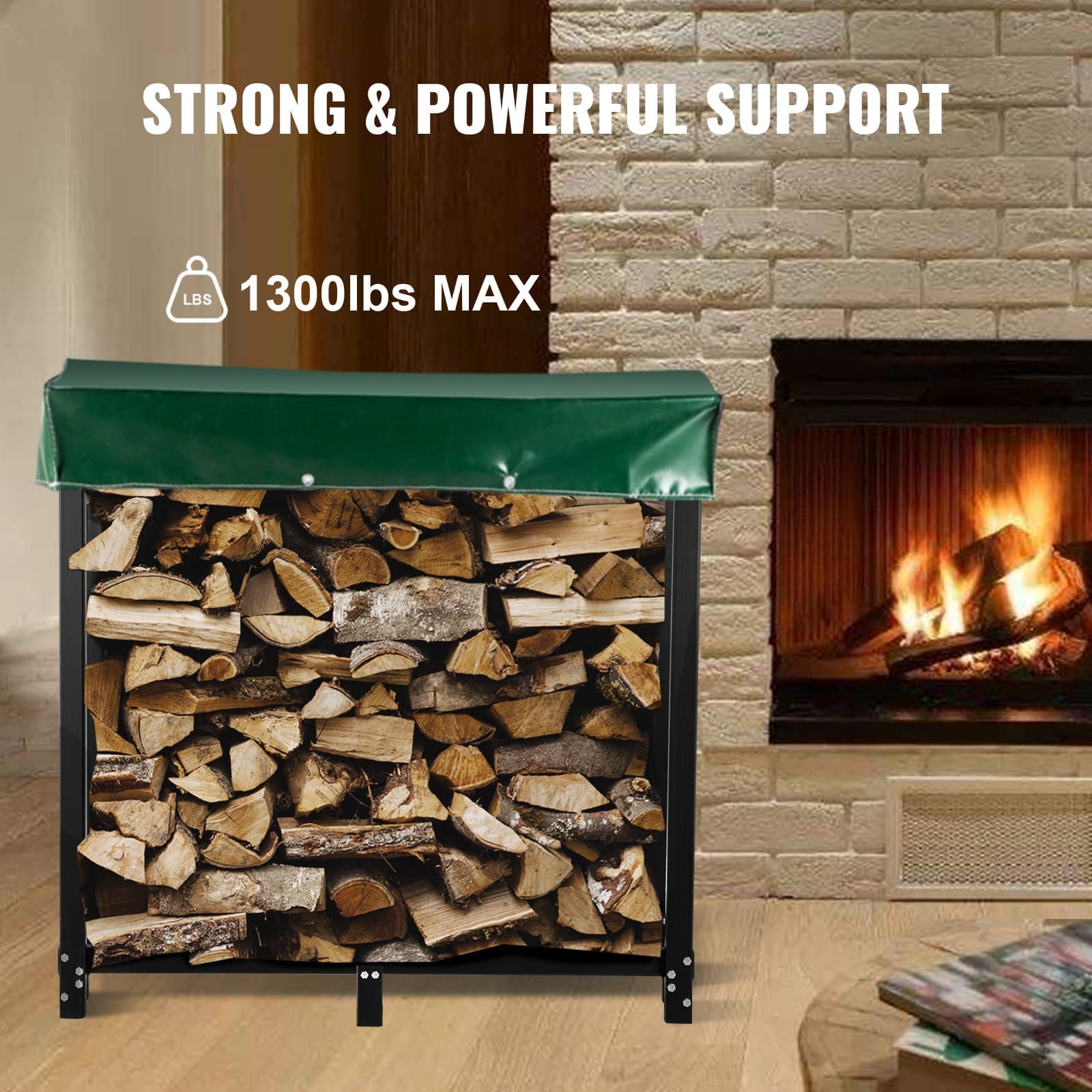 VEVOR 183 cm Outdoor Firewood Log Rack with Cover & Tools, Heavy-Duty Steel Frame, 590 kg Capacity, Rust-Resistant — изображение 3