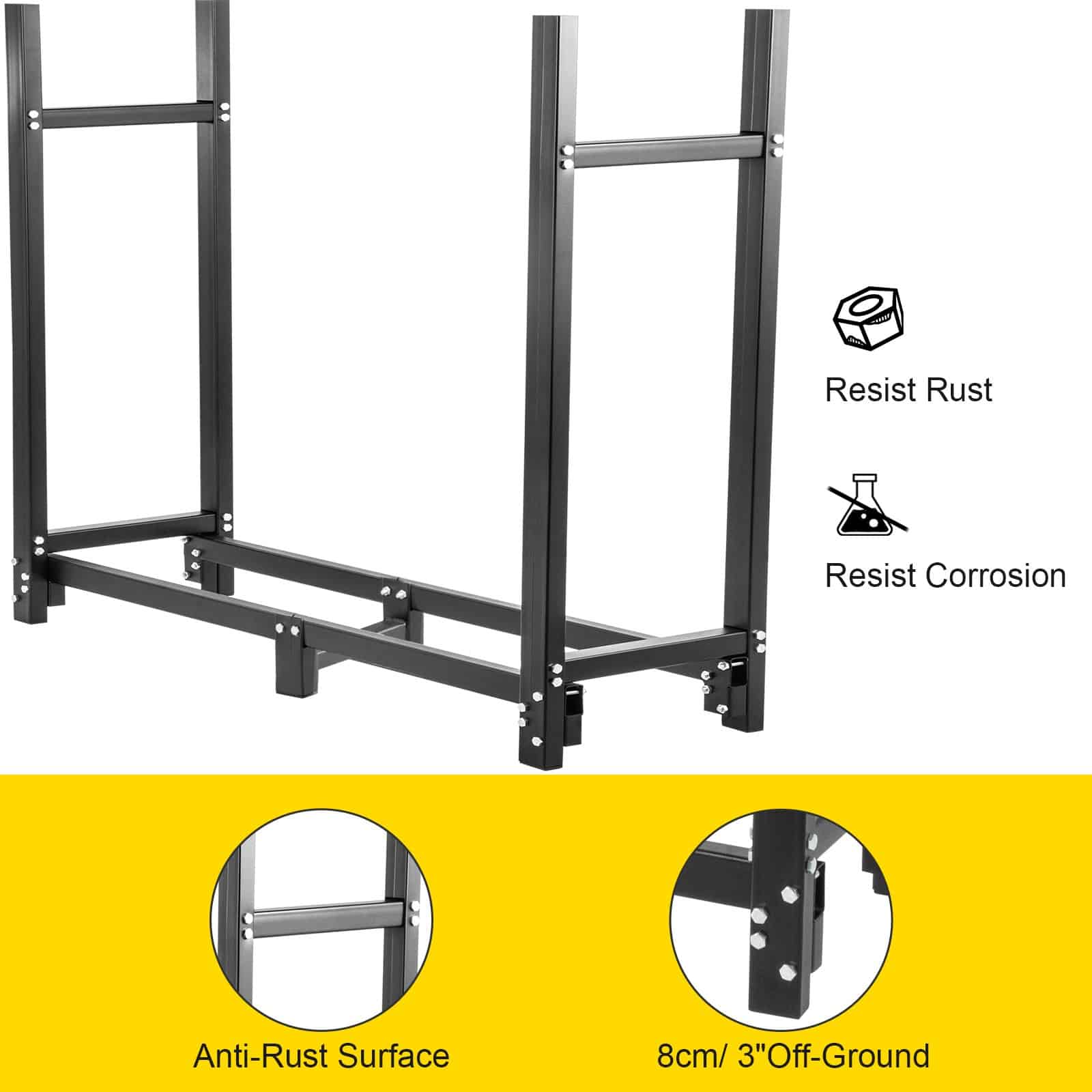 VEVOR 183 cm Outdoor Firewood Log Rack with Cover & Tools, Heavy-Duty Steel Frame, 590 kg Capacity, Rust-Resistant — изображение 4