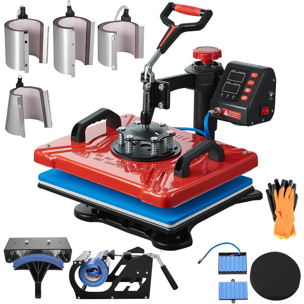 VEVOR термопресс 10-в-1 30.5x38.1 см 1000 Вт с вращением 360° для футболок, кружек, кепок, ручек, сублимации и DIY