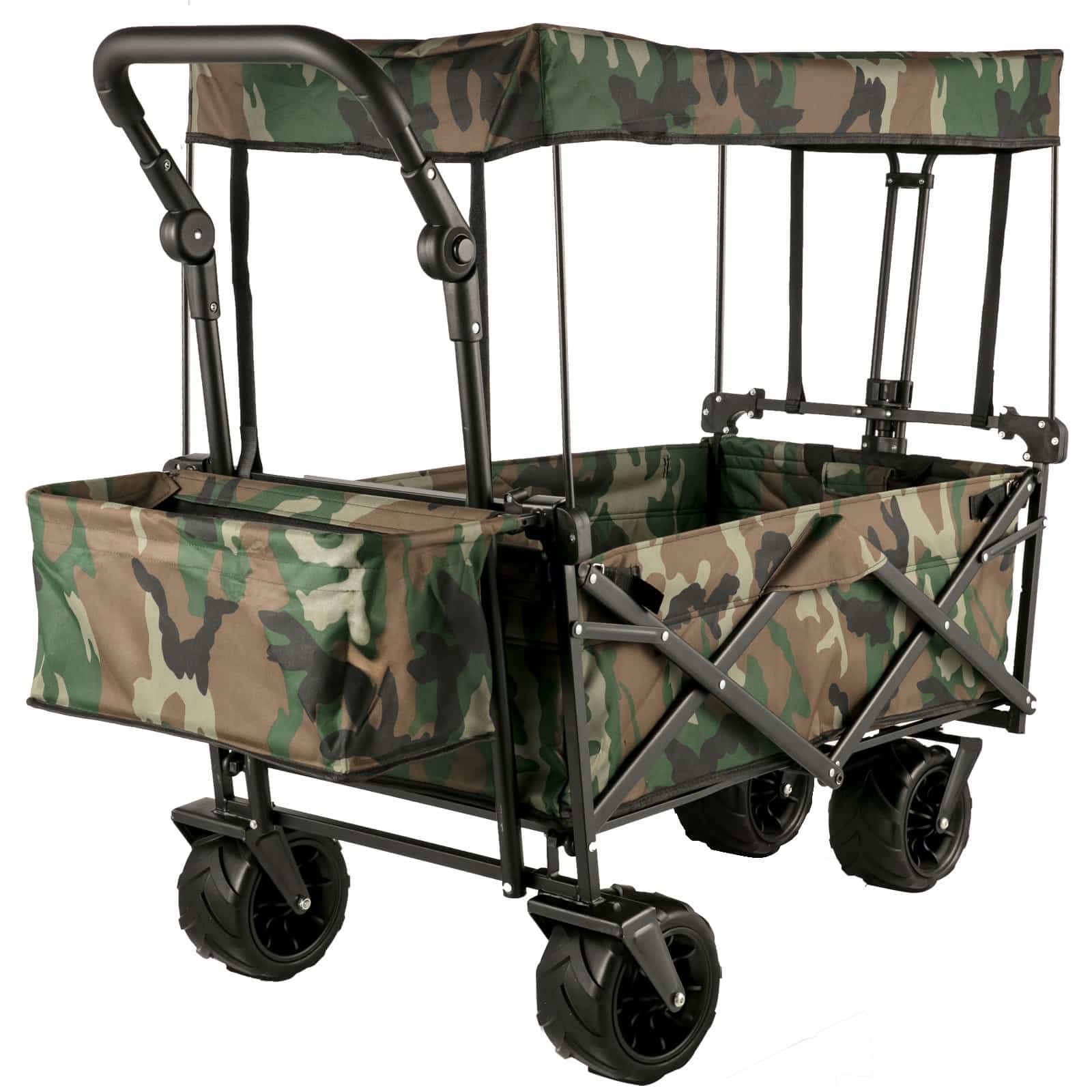 VEVOR Foldable Wagon Cart with Canopy, 85x45x25 cm, Steel Frame, 600D Oxford Fabric, All-Terrain Wheels, for Beach, Garden, Sports
