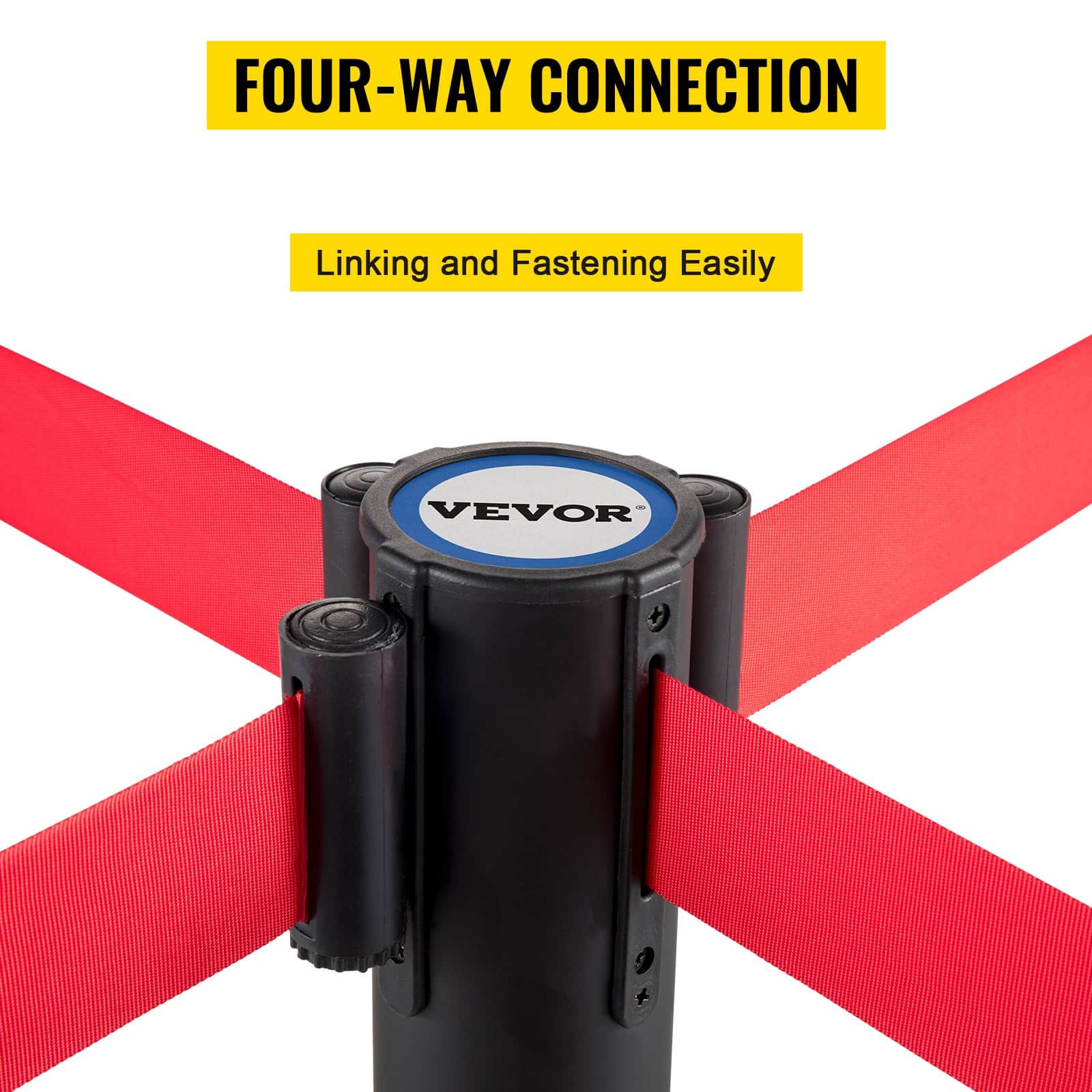 VEVOR 6-Piece Crowd Control Stanchion Set with 2 m Red Retractable Belts, Black Steel Posts & Rubber Base for Queue Management — изображение 4