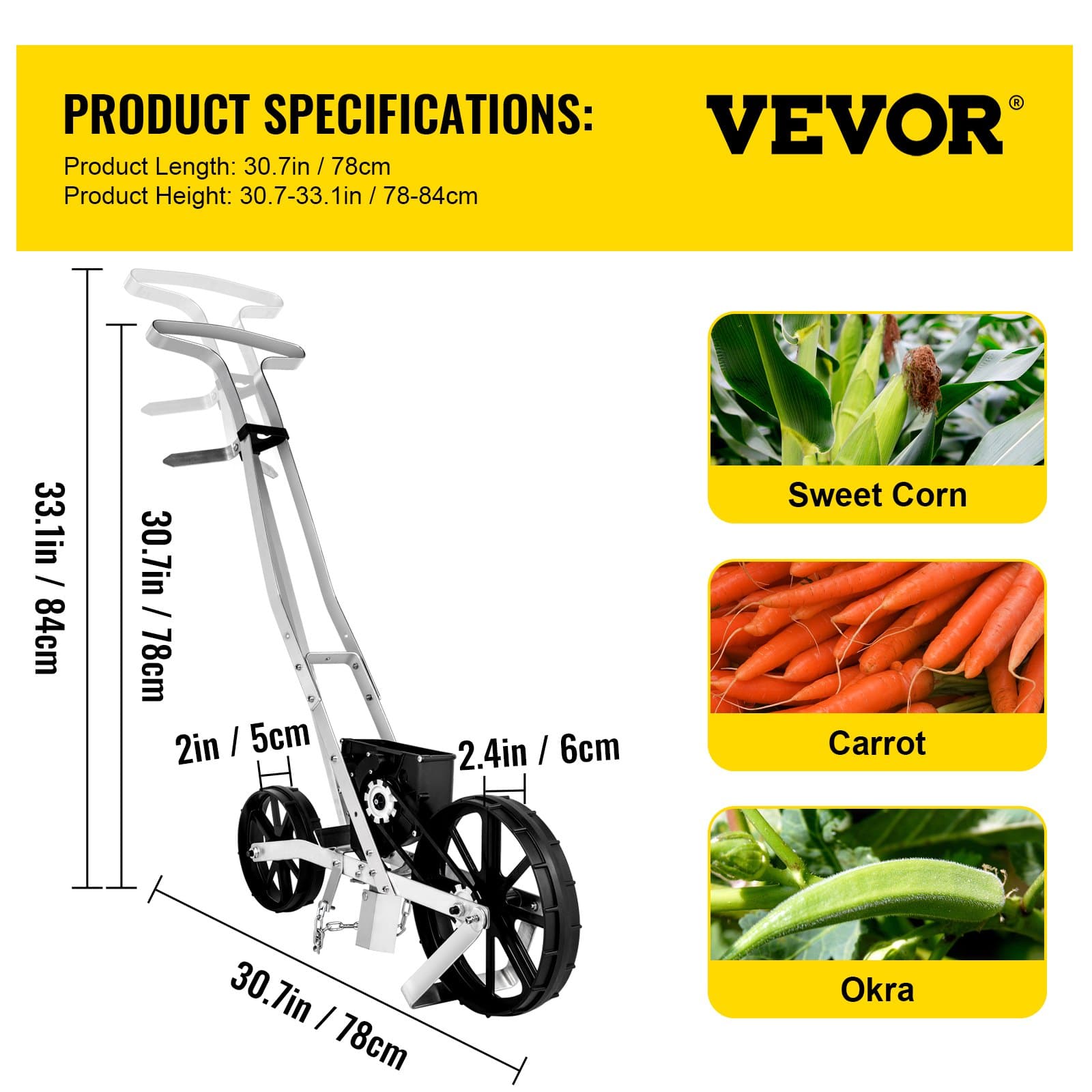 VEVOR Manual Garden Seeder with 6 Seed Plates, Precision Push Row Planter for Various Seeds, Adjustable Height, Metal Frame - Image 7