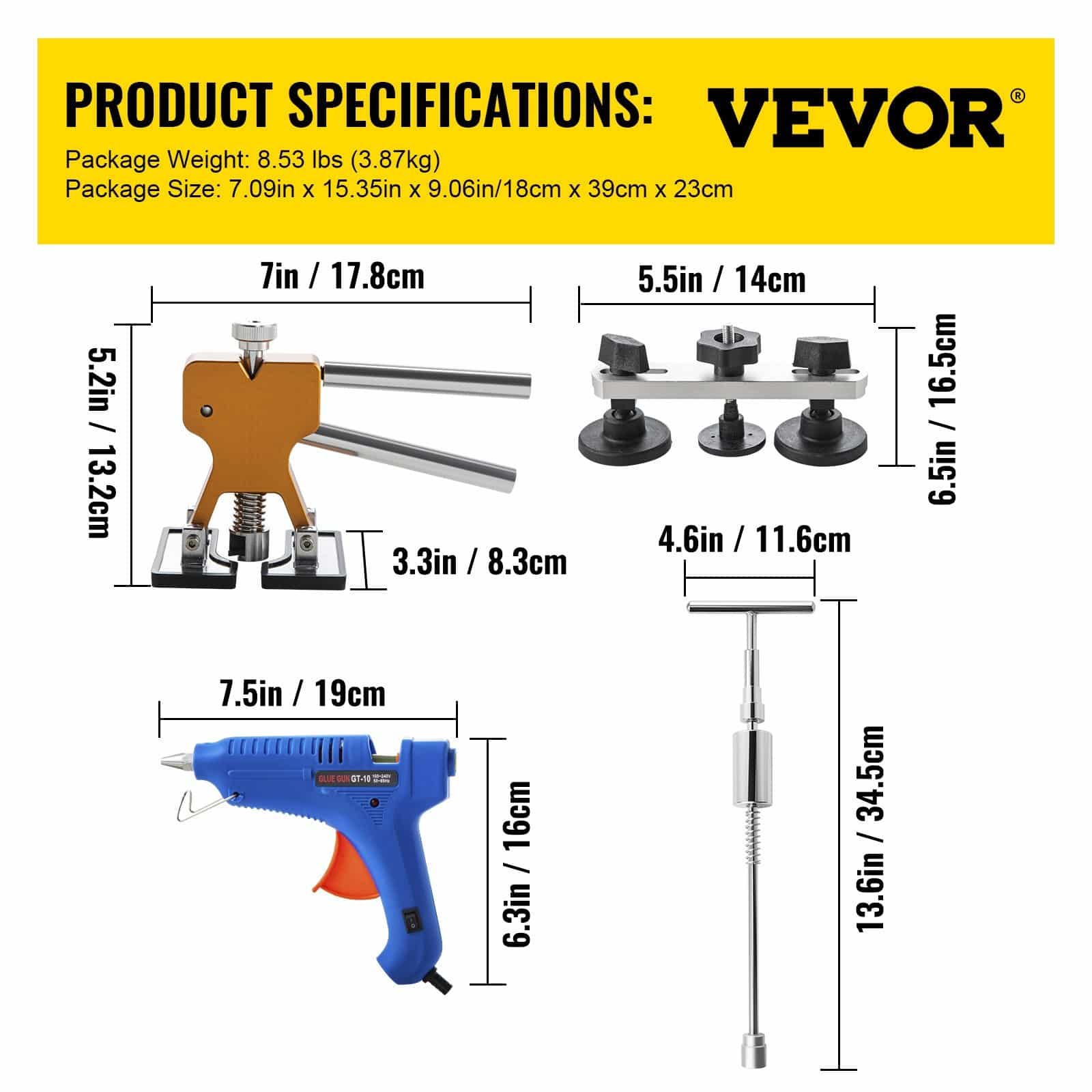 VEVOR 89 pcs Paintless Dent Repair Kit with LED Board, Glue Gun & Dent Puller for Car, Door Dings & Hail Damage - Image 7