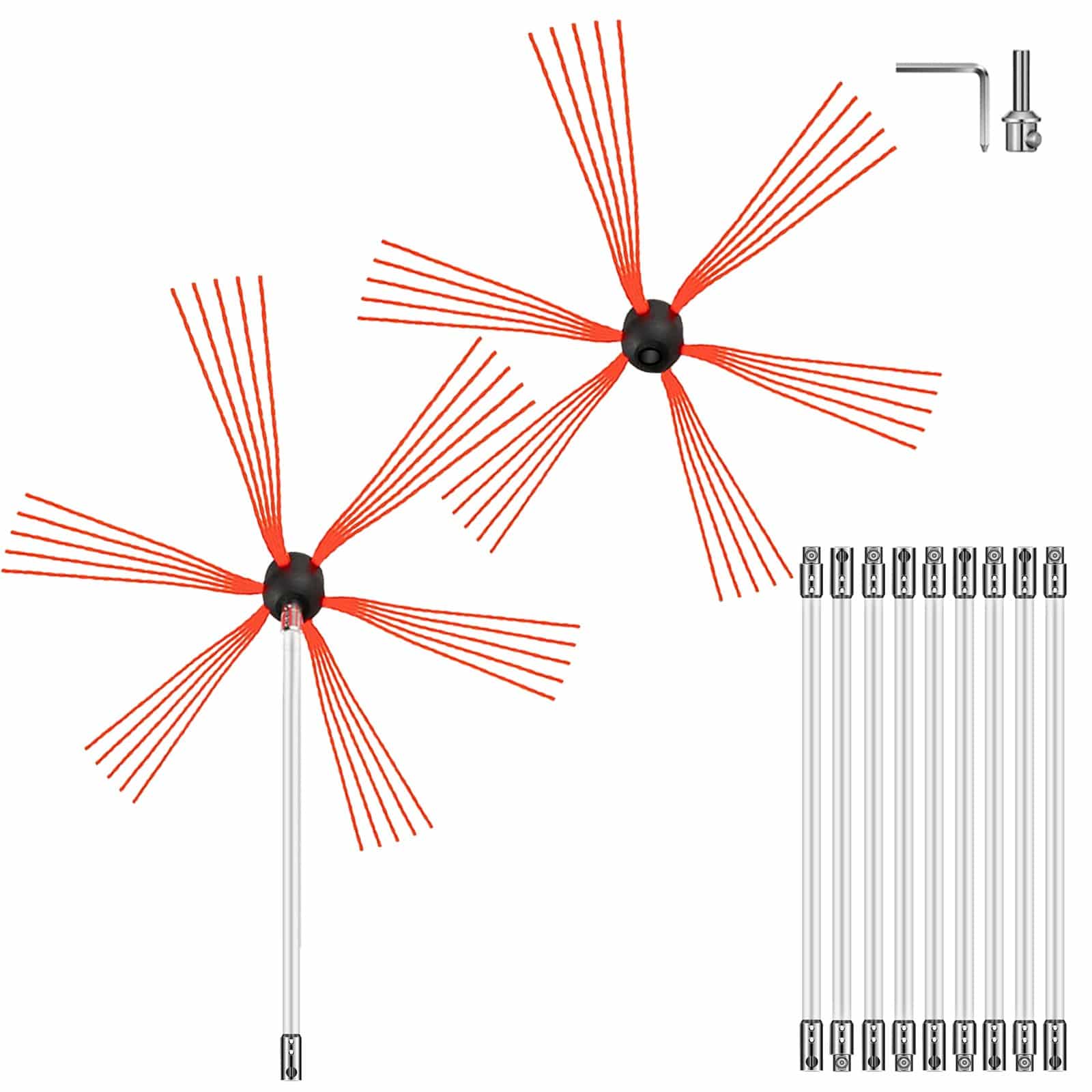 VEVOR 10m Chimney Sweep Kit with 10 Flexible Nylon Rods & Drill Adapter for Cleaning Flue & Brick Chimneys