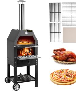 VEVOR Уличная дровяная печь для пиццы, 30,5 см, 2-уровневая, до 500°C, переносная с колесами, работает на дровах, угле или пеллетах