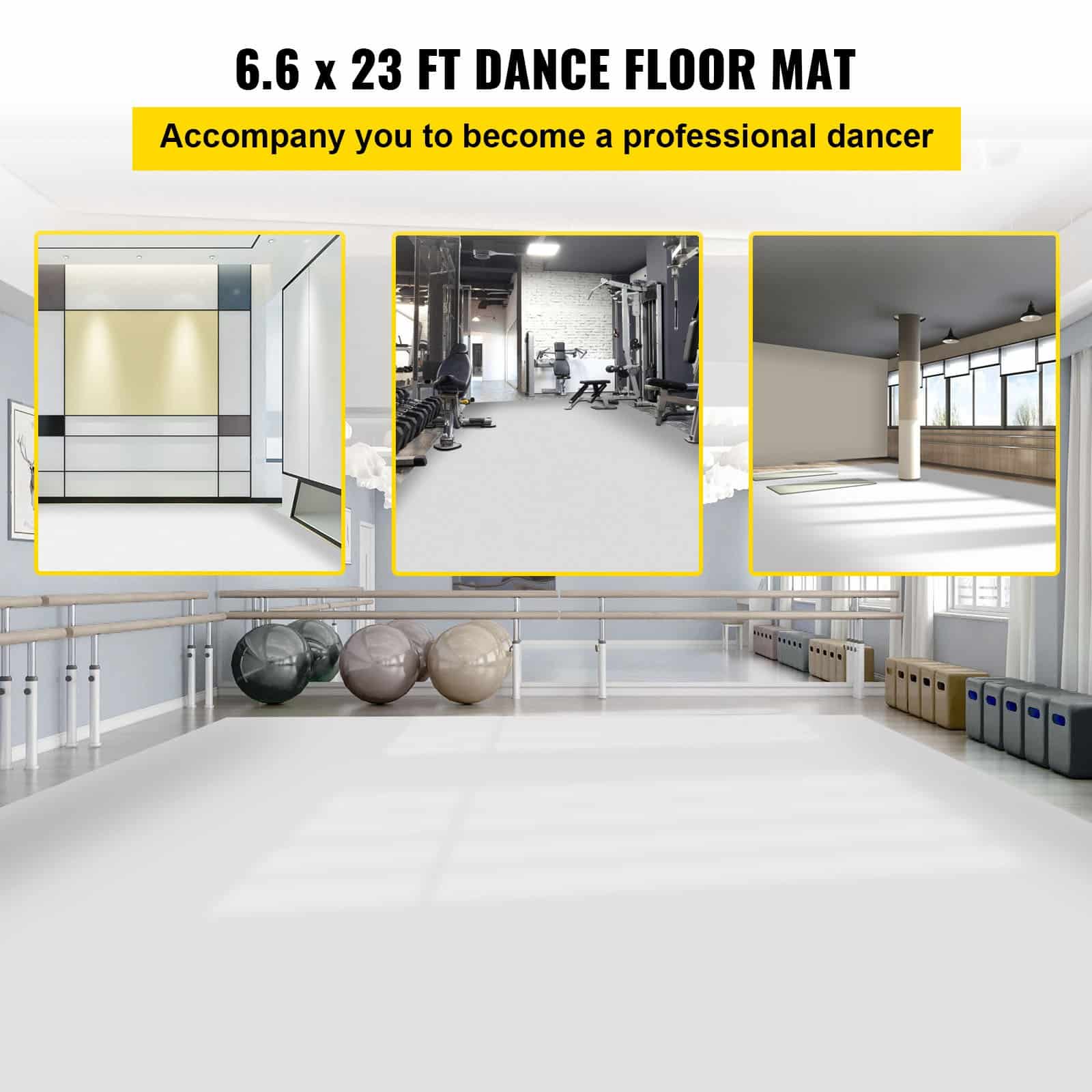 VEVOR Reversible PVC Dance Floor Roll 2x7m, 1.5mm Thick, Black/White, Non-Slip, Portable Ballet & Jazz Flooring — изображение 2