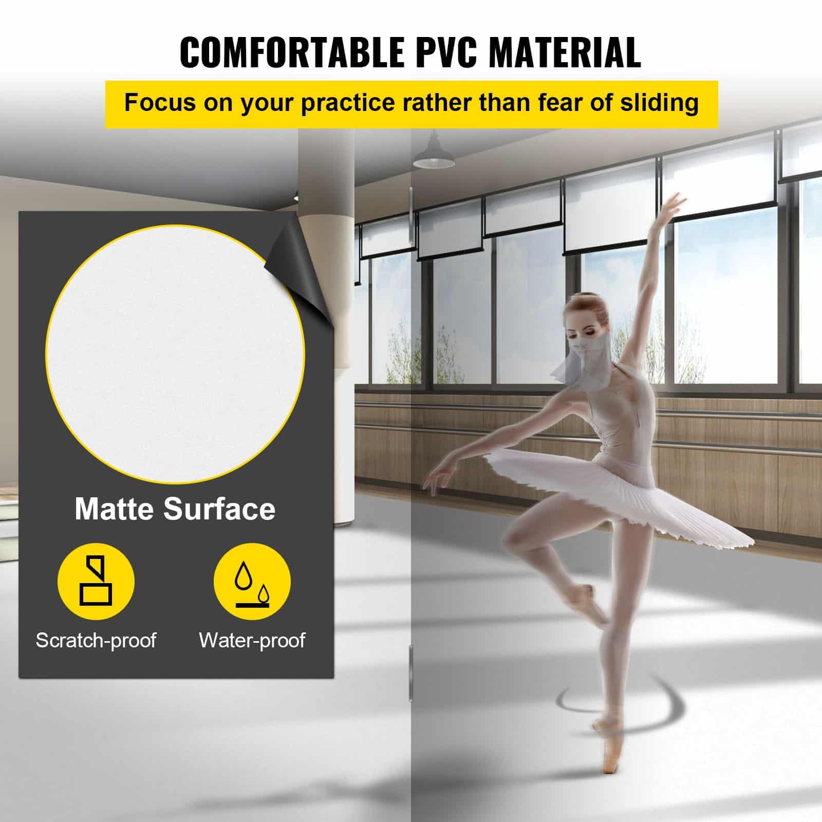 VEVOR Reversible PVC Dance Floor Roll 2x7m, 1.5mm Thick, Black/White, Non-Slip, Portable Ballet & Jazz Flooring — изображение 3