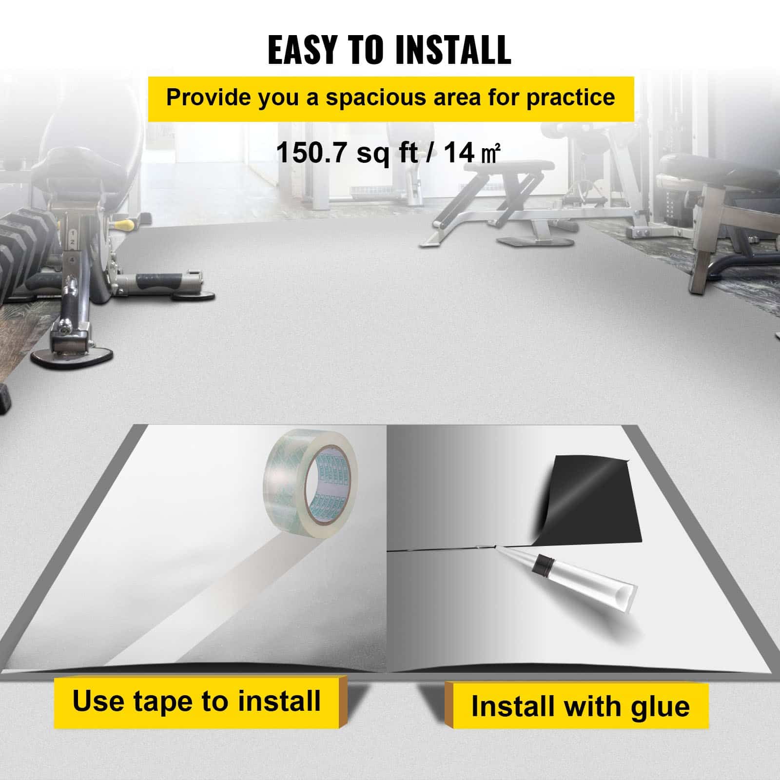 VEVOR Reversible PVC Dance Floor Roll 2x7m, 1.5mm Thick, Black/White, Non-Slip, Portable Ballet & Jazz Flooring — изображение 4
