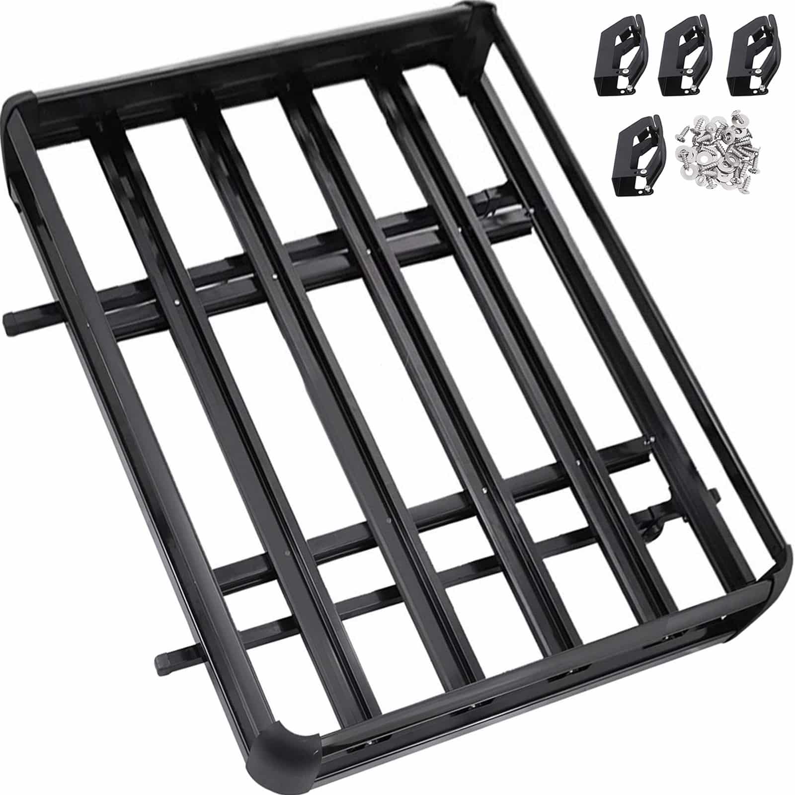 VEVOR Universal Roof Rack 162.6x101.6 cm Aluminum Cargo Basket with Bars, 100 kg Load, for SUV Car Luggage Travel Storage