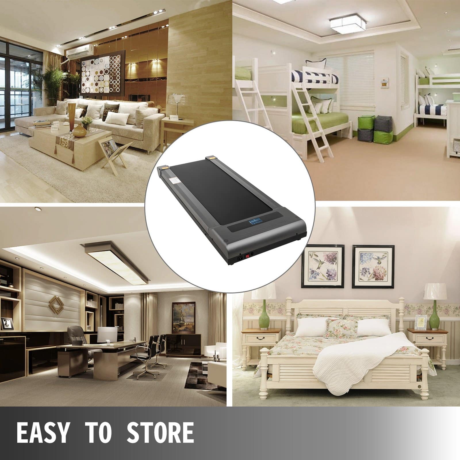 VEVOR Under Desk Treadmill 1–6 km/h, LED Display, Remote Control, Quiet Portable Walking Pad for Home Office, Gray, No Handrail — attēls 7