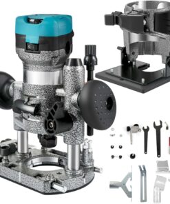 VEVOR 710W Wood Router Tool with Tilt & Plunge Base, 3 Collets, Variable Speed 13000–33000 RPM, Aluminum Shell for Woodworking