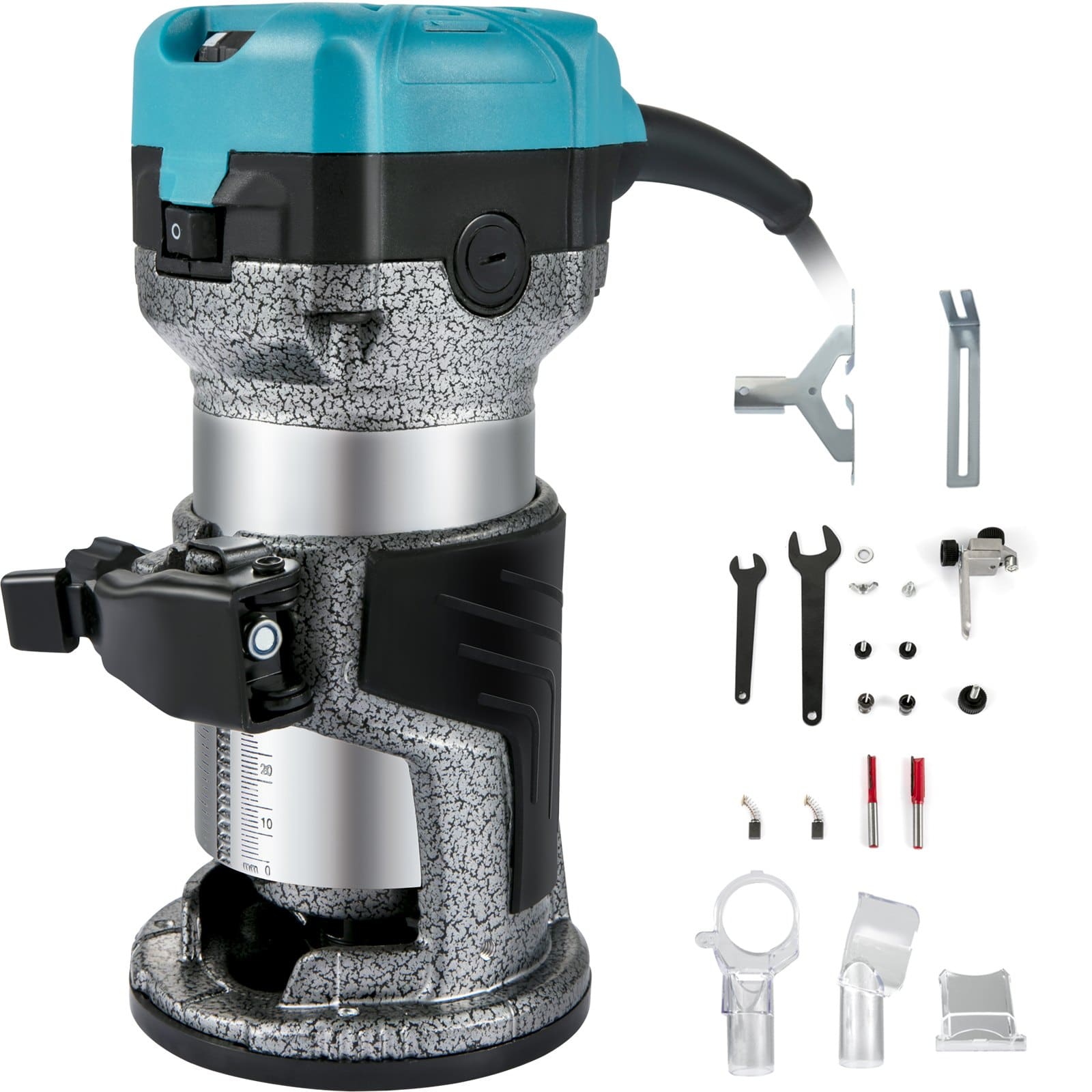 VEVOR 710W Wood Router Tool with 3 Collets, Variable Speed 13000–33000 RPM, Fixed Base, Aluminum Housing for Woodworking