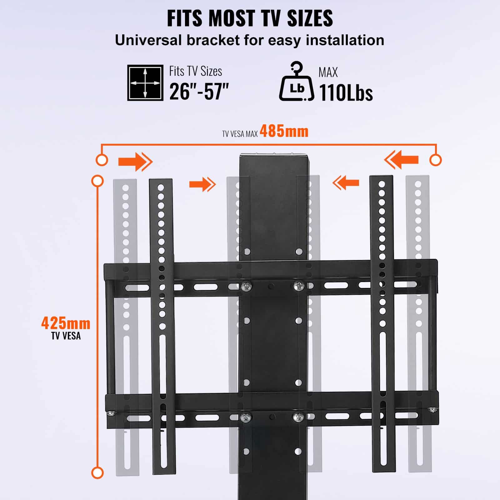 VEVOR Motorized TV Lift 71.1 cm Stroke, Fits 66–144.8 cm TVs, Remote Control, 59.9 kg Load, Height Adjustable Mount — attēls 4