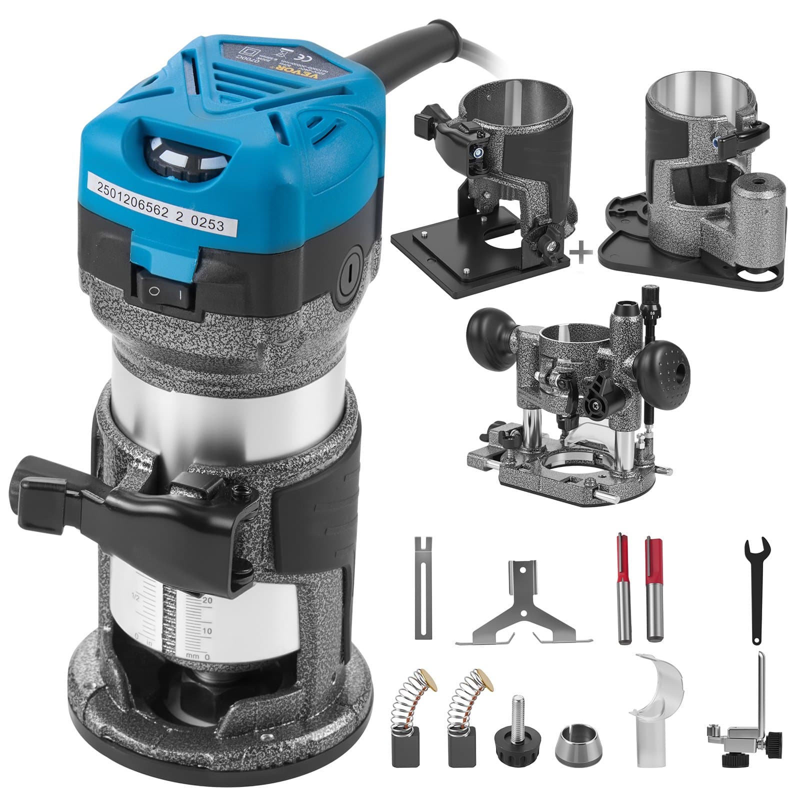 VEVOR 800W Electric Wood Router Kit with 4 Bases, 10,000–30,000RPM, Variable Speed, Soft Start, Precise Depth Control