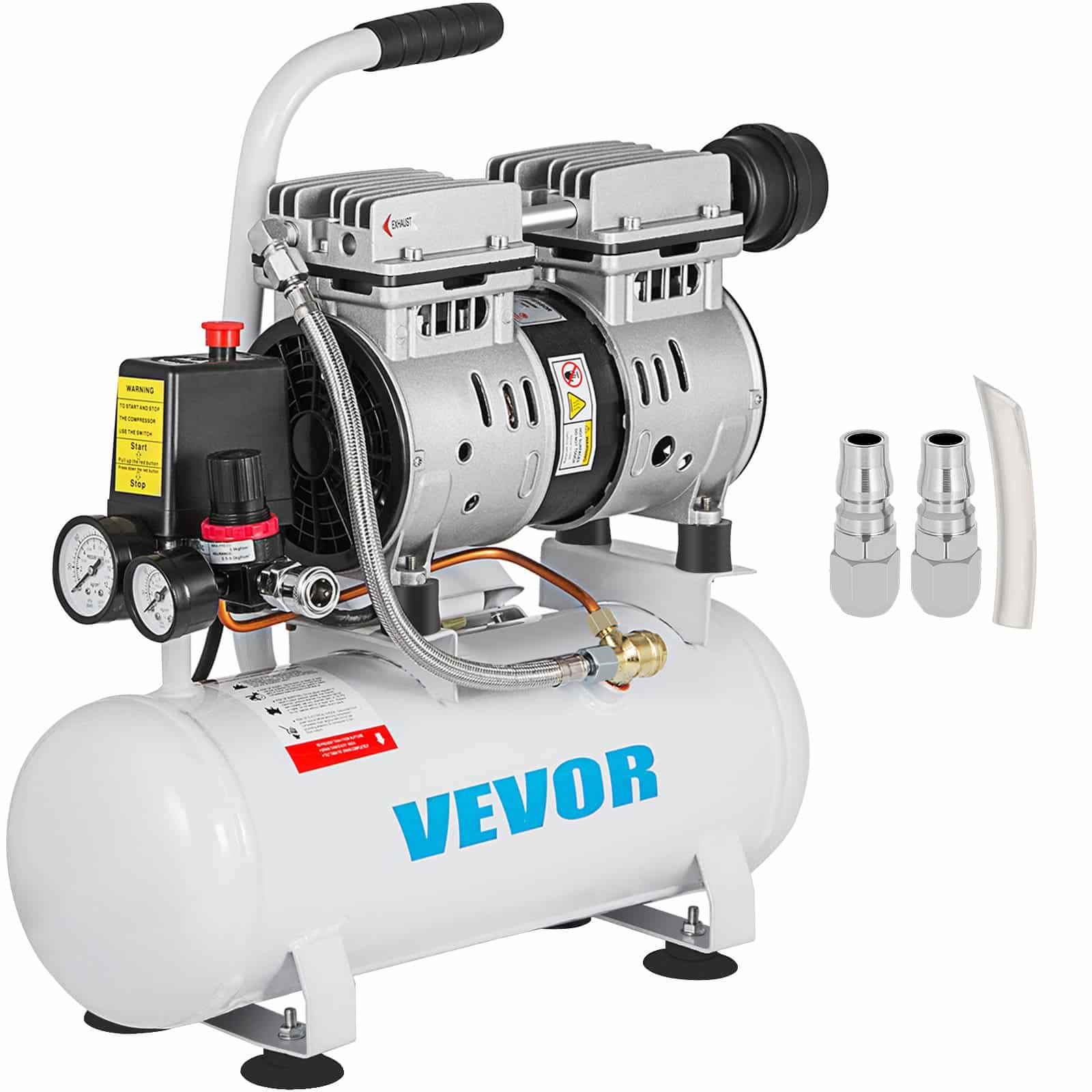 VEVOR 9L ülivai vaikne õlivaba kompressor, 550W, 2 gal paak, 110 PSI, vaskmootor, kaasaskantav