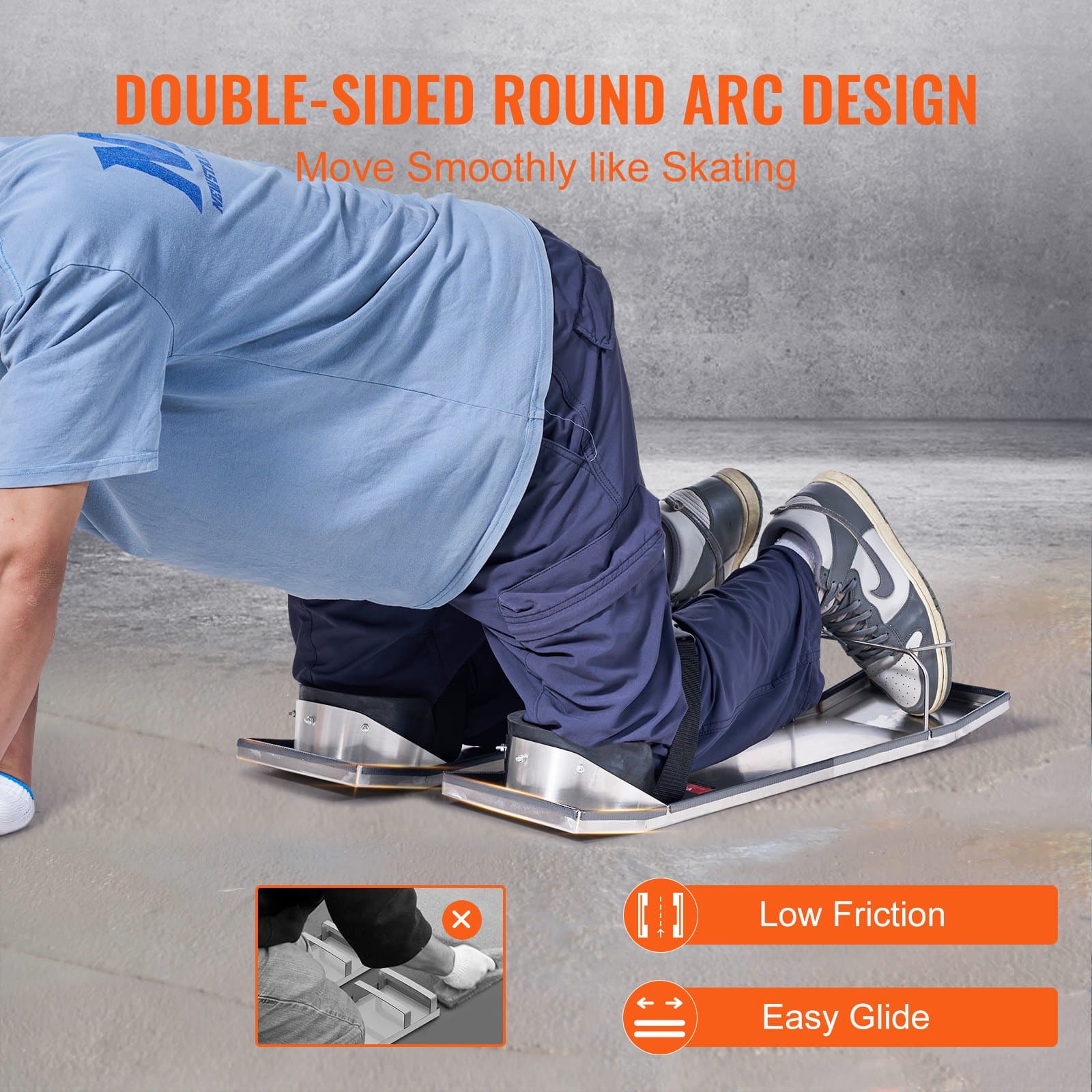 VEVOR Stainless Steel Concrete Knee Boards 70x20 cm with Knee Pads & Straps for Cement Finishing & Smooth Sliding - Image 3
