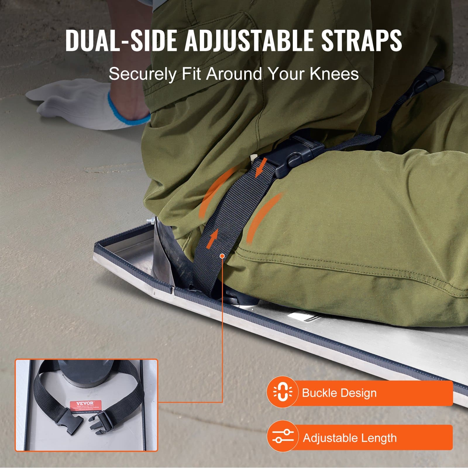 VEVOR Stainless Steel Concrete Knee Boards 70x20 cm with Knee Pads & Straps for Cement Finishing & Smooth Sliding - Image 4