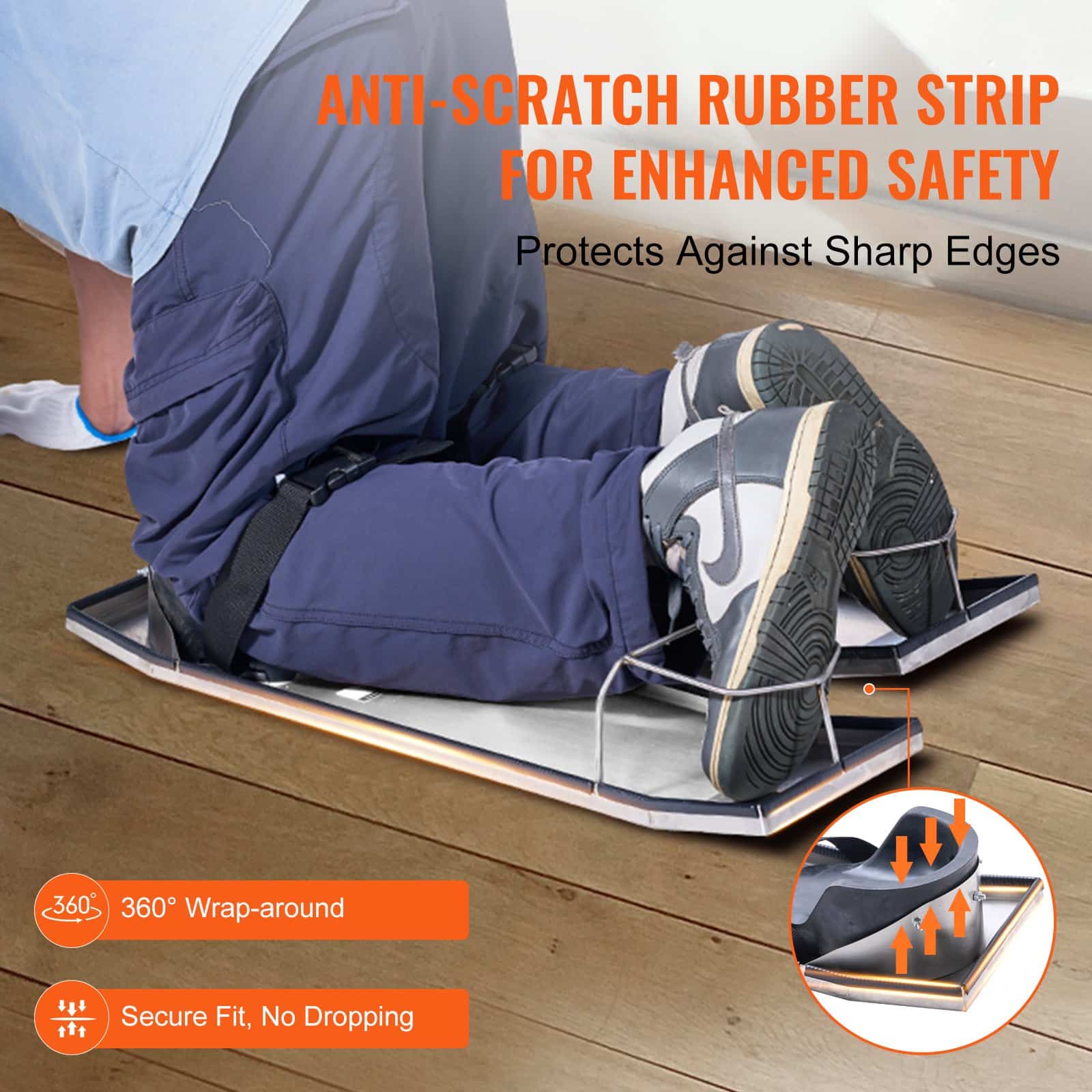 VEVOR Stainless Steel Concrete Knee Boards 70x20 cm with Knee Pads & Straps for Cement Finishing & Smooth Sliding - Image 5