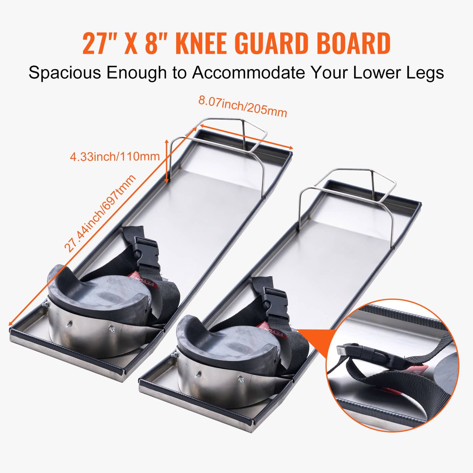 VEVOR Stainless Steel Concrete Knee Boards 70x20 cm with Knee Pads & Straps for Cement Finishing & Smooth Sliding - Image 6