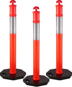 VEVOR дорожные ограничительные столбики 110 см с отражающей лентой 10 см, резиновое основание 42 см, набор из 3 оранжевых конусов