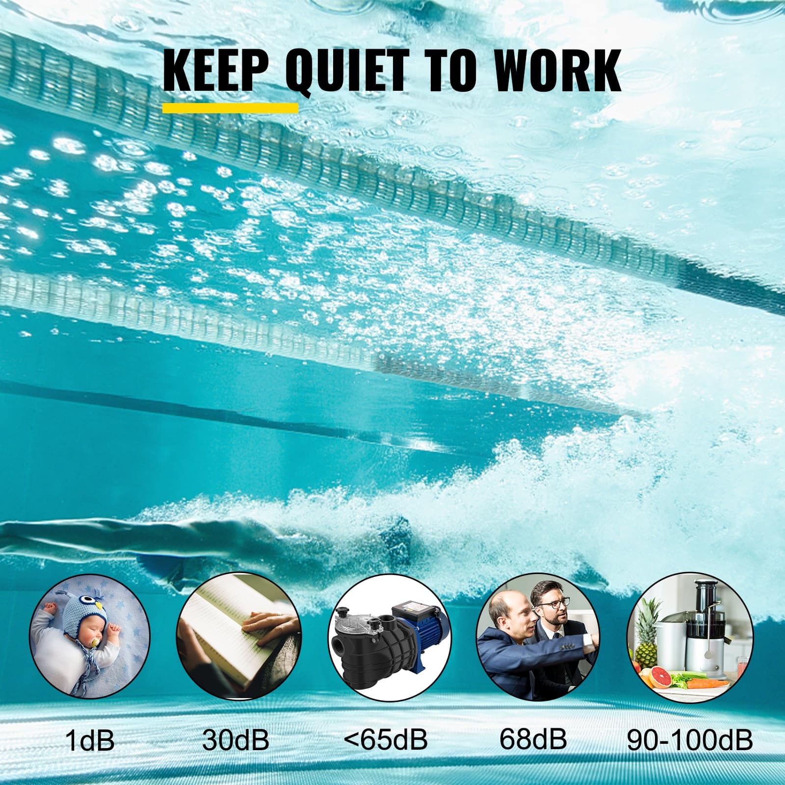 VEVOR 750W Pool Pump, 15000 L/h Flow, 1 HP Motor, 50 mm Inlet/Outlet, Filter Basket, for In/Above Ground Swimming Pools – Paveikslėlis 6