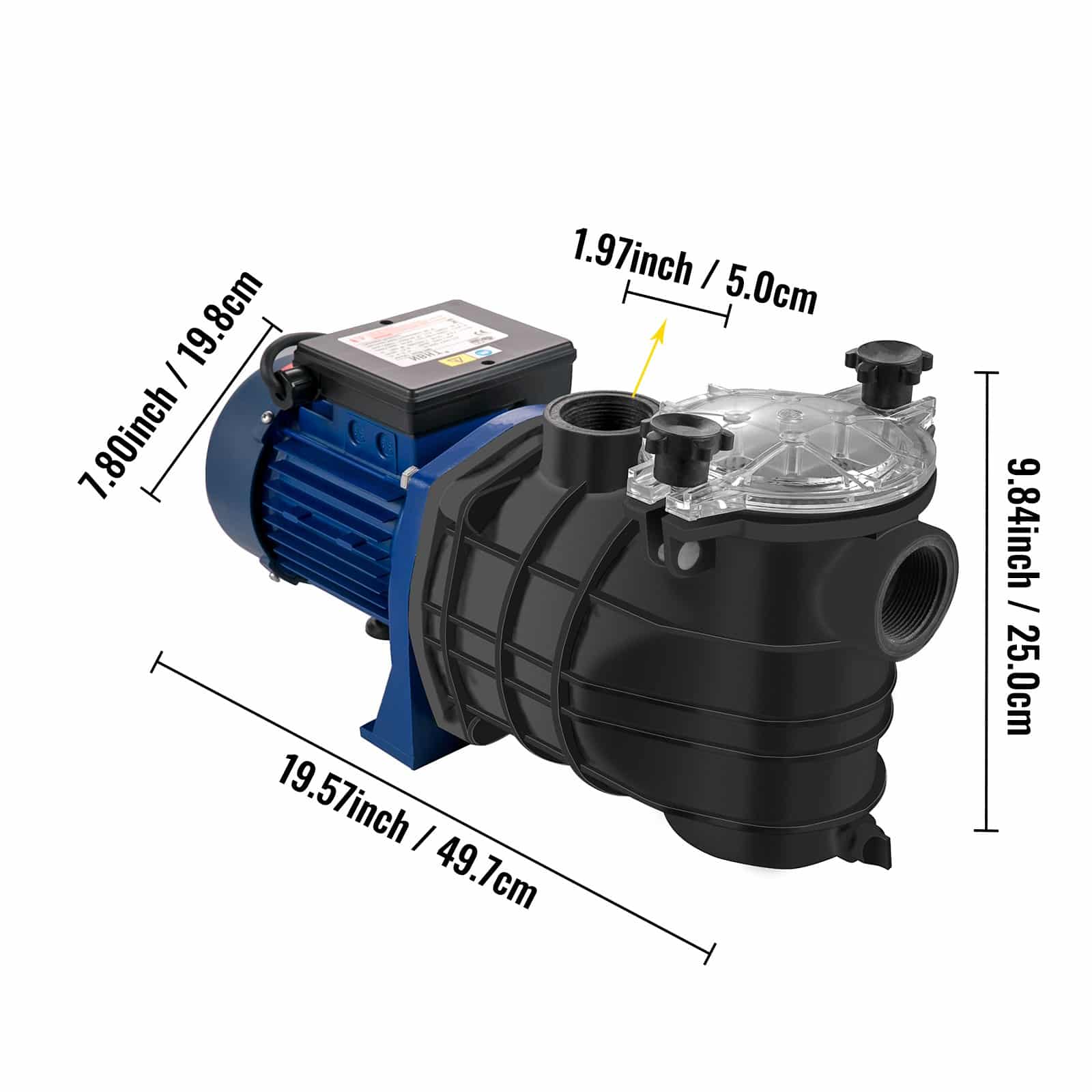 VEVOR 750W Pool Pump, 15000 L/h Flow, 1 HP Motor, 50 mm Inlet/Outlet, Filter Basket, for In/Above Ground Swimming Pools – Paveikslėlis 8