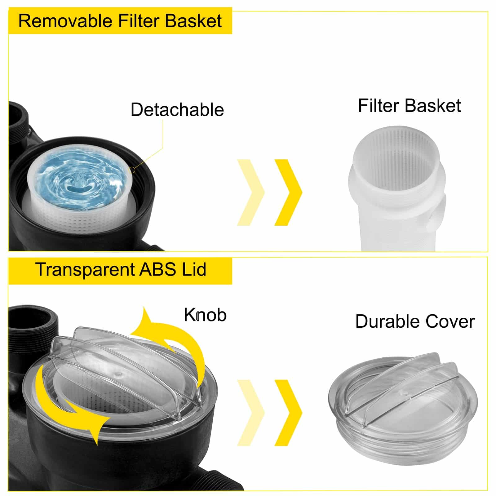 VEVOR 1 HP Pool Pump, 19200 L/h 750W Filter Pump with Strainer Basket, 50 mm Inlet/Outlet, for In-Ground/Above-Ground Pools – Paveikslėlis 4