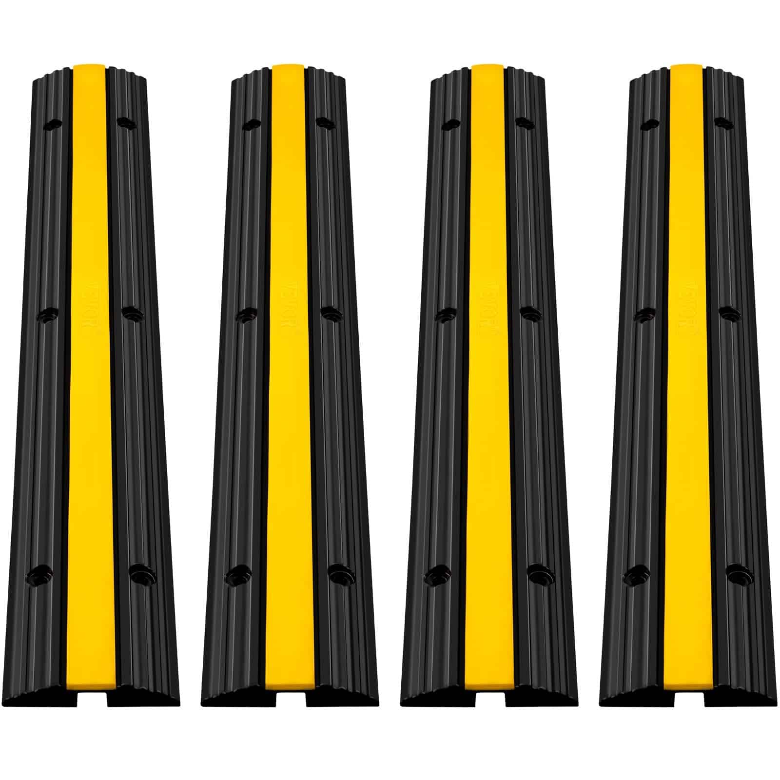 VEVOR 4-Pack 1-Channel Rubber Cable Protector Ramps 102x15.5x3 cm, 10000 kg Load, Speed Bump Cover for Driveways & Roads
