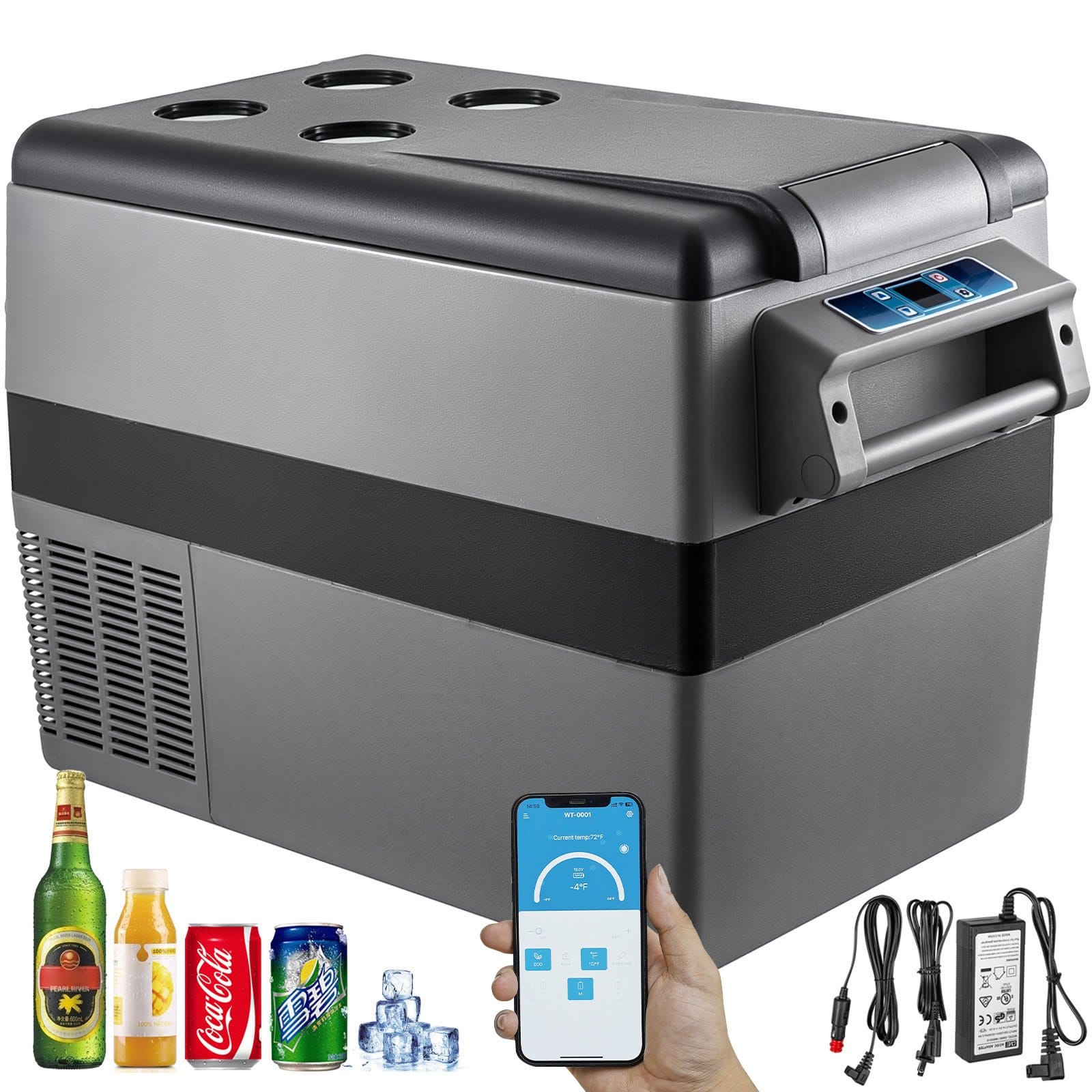 VEVOR 45L Portable Car Fridge Freezer with Bluetooth Control, 12/24V DC & 120/240V AC, -20°C to 20°C, for Home & Outdoor Use