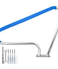 VEVOR 121.9x91.5cm Pool Handrail 304 Stainless Steel, 115kg Load, Anti-Rust Rail with Blue Grip Cover & Mounting Kit