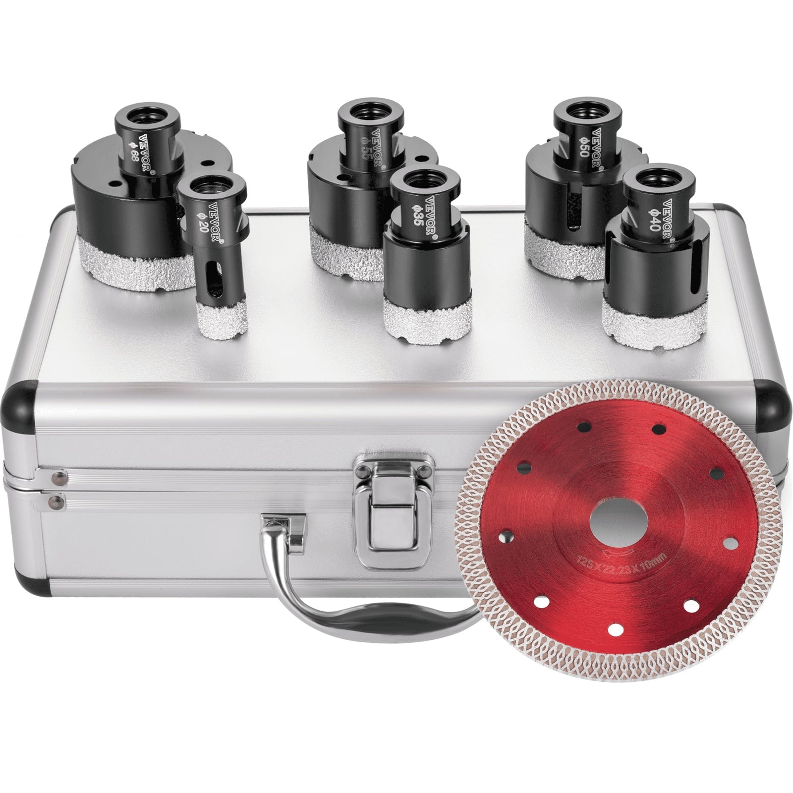 Набор алмазных сверл VEVOR 6 шт. 20–68 мм для плитки, керамики, мрамора с кейсом для хранения