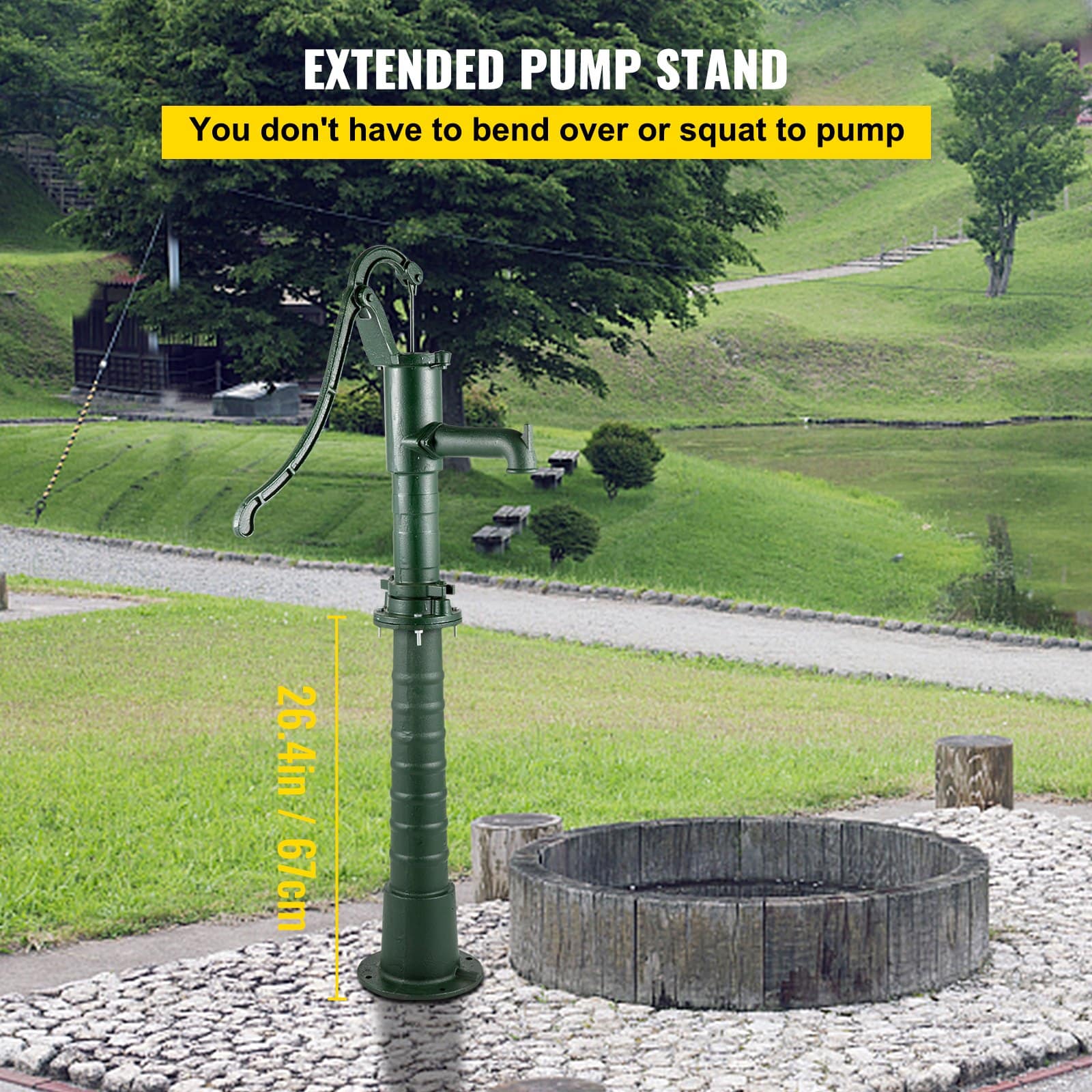 VEVOR Cast Iron Hand Water Pump with 66 cm Stand, Rustic Garden Well Pump, 6 m Depth, Easy Install for Yard & Irrigation — изображение 3