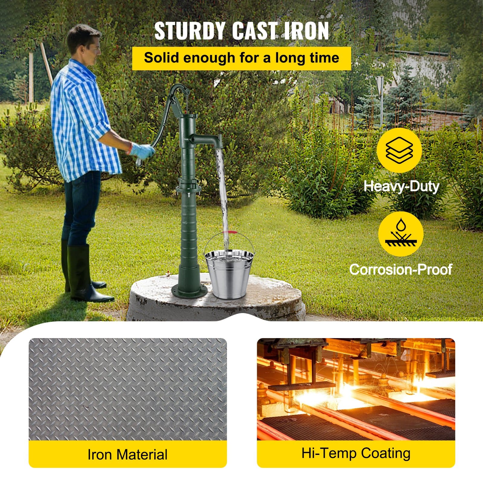 VEVOR Cast Iron Hand Water Pump with 66 cm Stand, Rustic Garden Well Pump, 6 m Depth, Easy Install for Yard & Irrigation — изображение 5