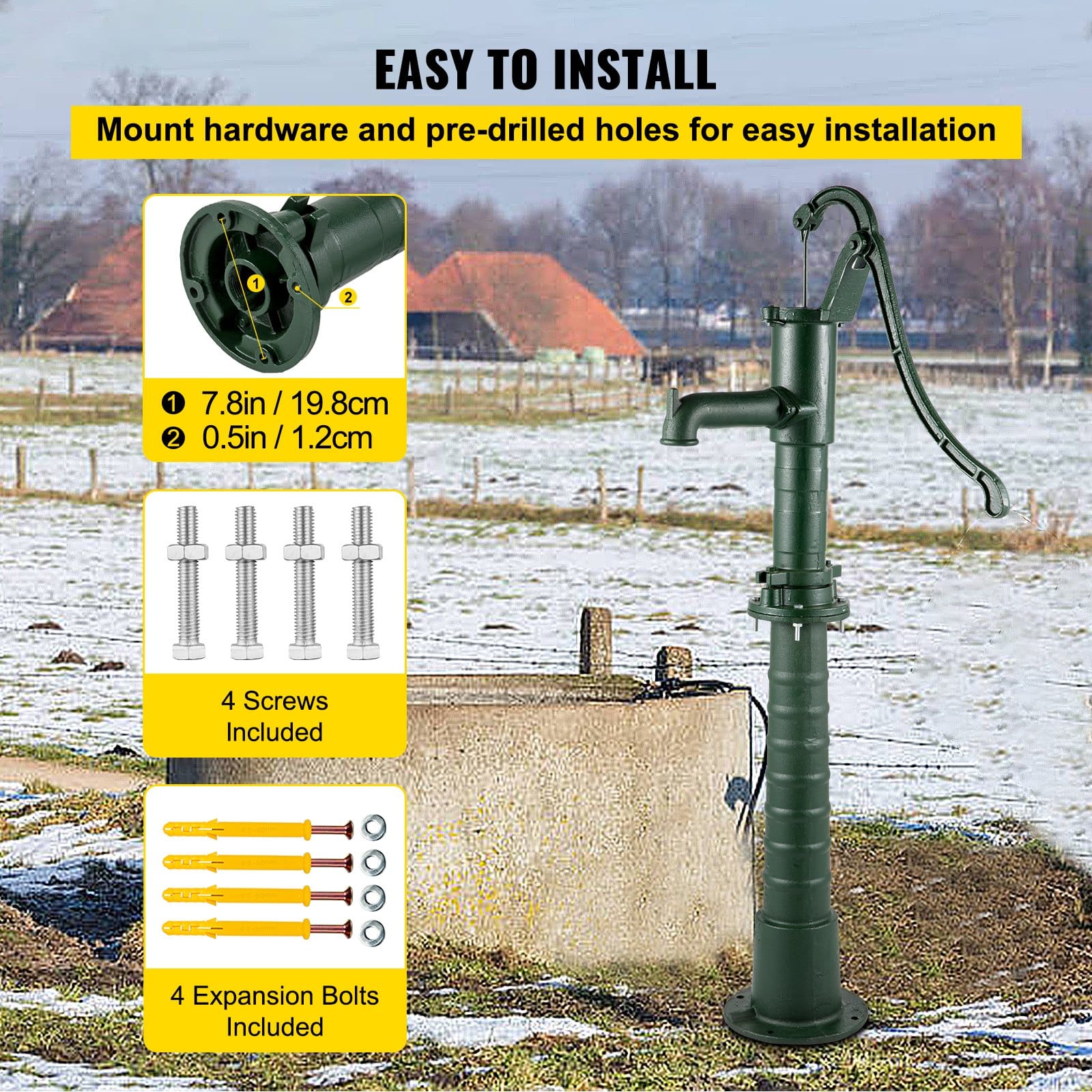 VEVOR Cast Iron Hand Water Pump with 66 cm Stand, Rustic Garden Well Pump, 6 m Depth, Easy Install for Yard & Irrigation — изображение 6