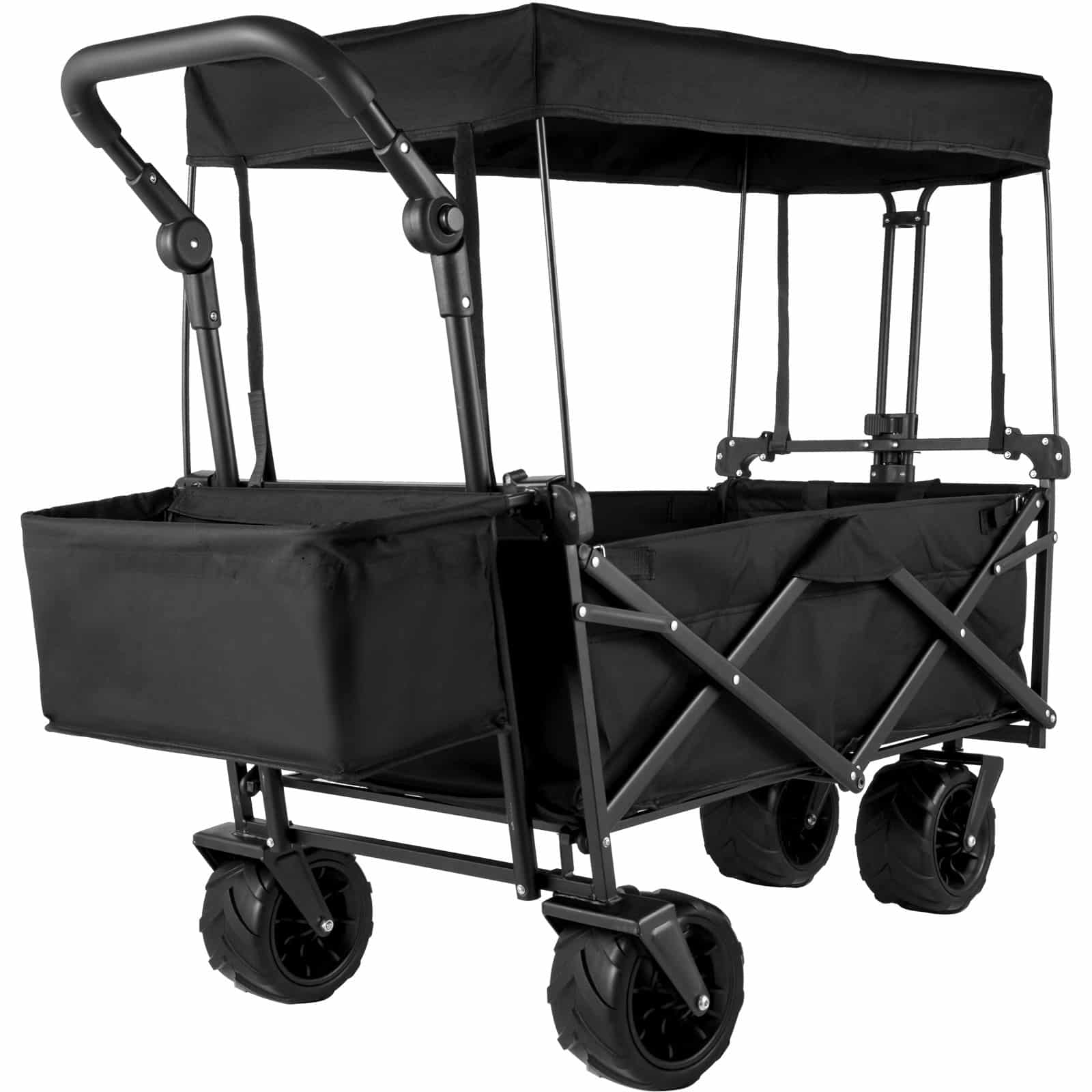 VEVOR Foldable Utility Wagon with Roof, Large Wheels, Steel Frame, 600D Oxford Cloth, 85x45x25cm, for Beach, Garden, Camping