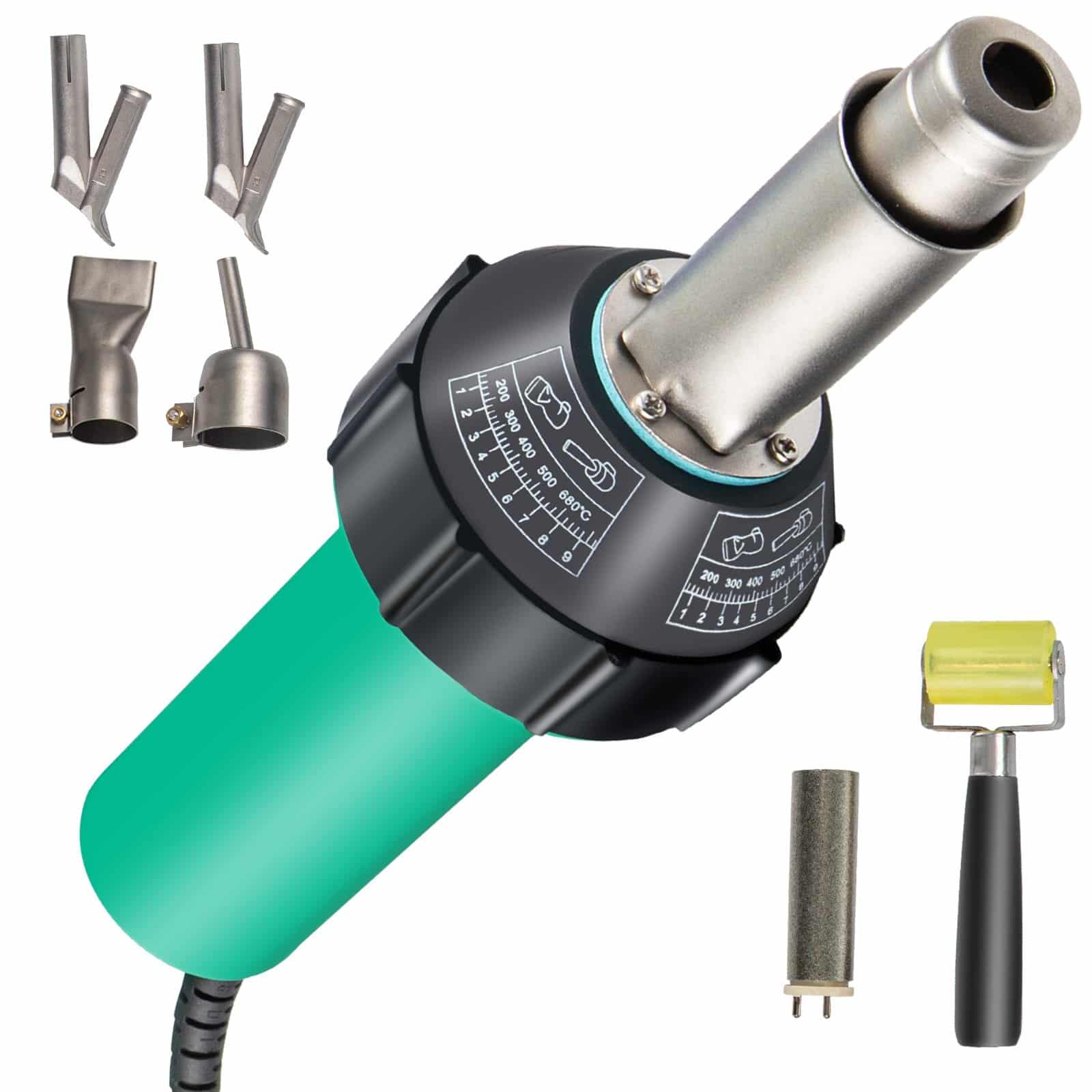 VEVOR 1600W Plastic Welding Kit, PVC/PE/PP Welder with 6 Nozzles, 220V Hot Air Gun, Adjustable 40–600°C, 3m Cable