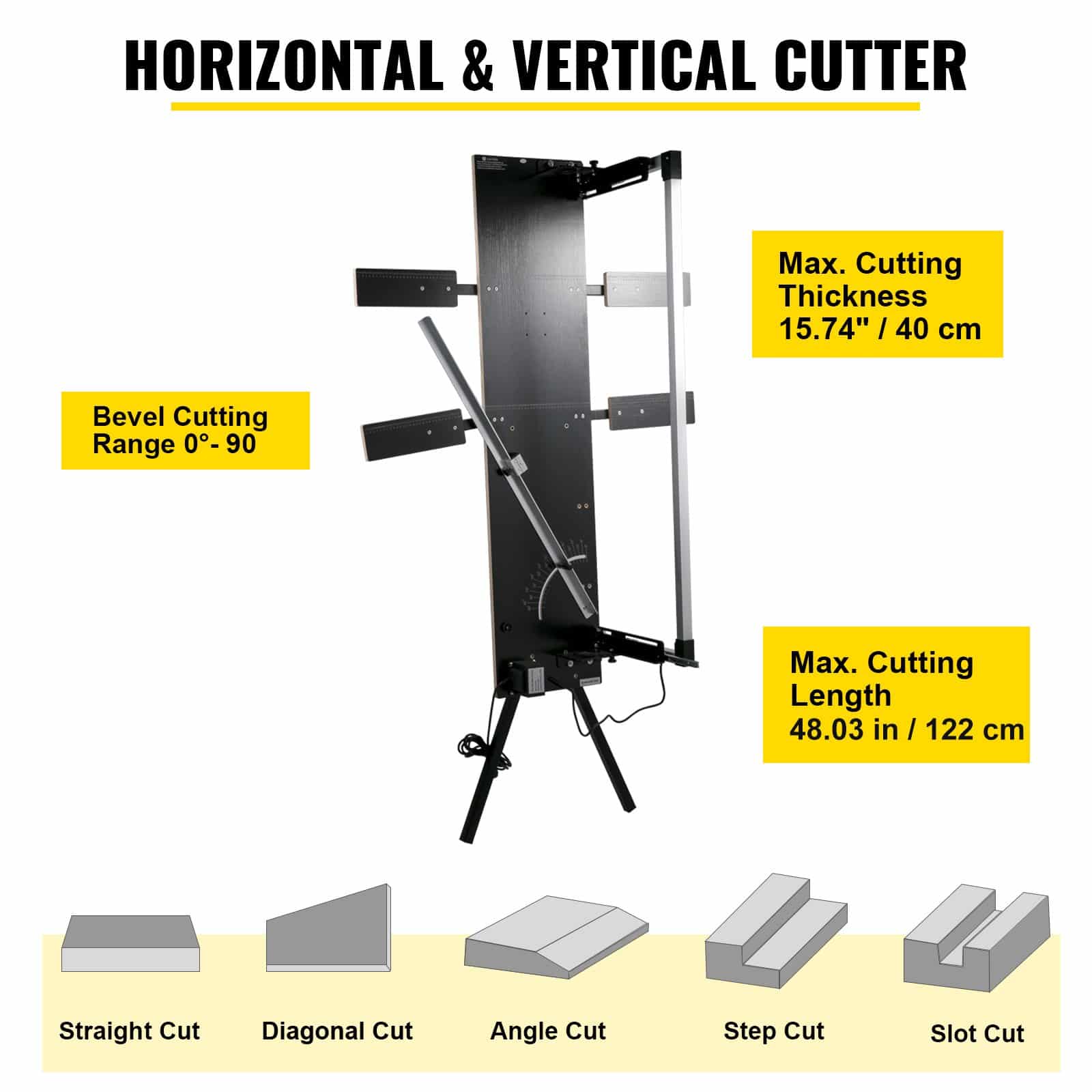 VEVOR Hot Wire Foam Cutter 122x42 cm Styrofoam Cutting Machine with 6 Heating Wires, 0–90° Bevel, Laser Guide & Stand - Зображення 2